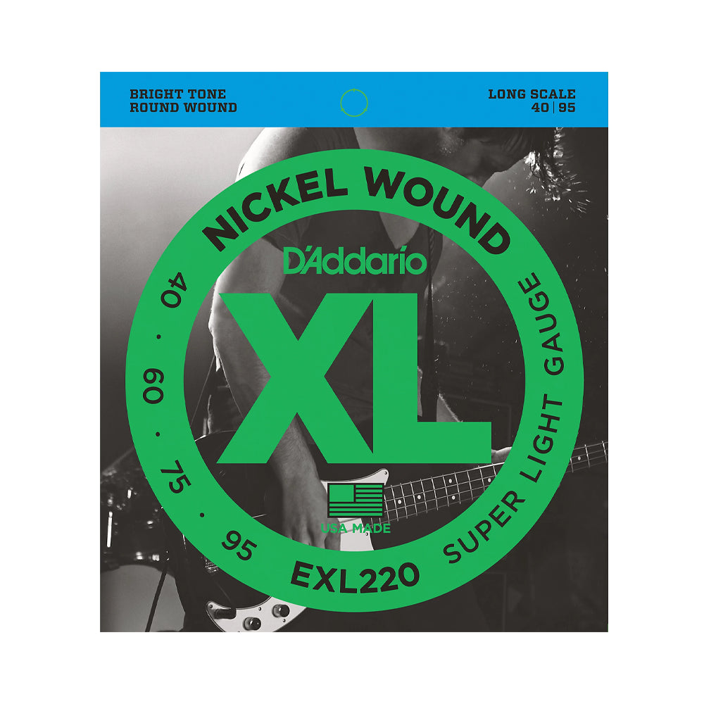 Cuerdas de Bajo Eléctrico D'Addario EXL220 XL de Níquel Redondas Super Ligeras Brillantes