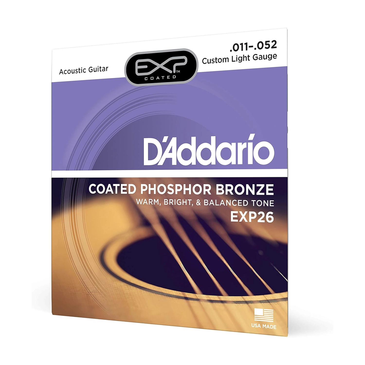 D'Addario Custom Light Gauge (.011-.052) Coated Phosphor Bronze Acoustic Guitar Strings