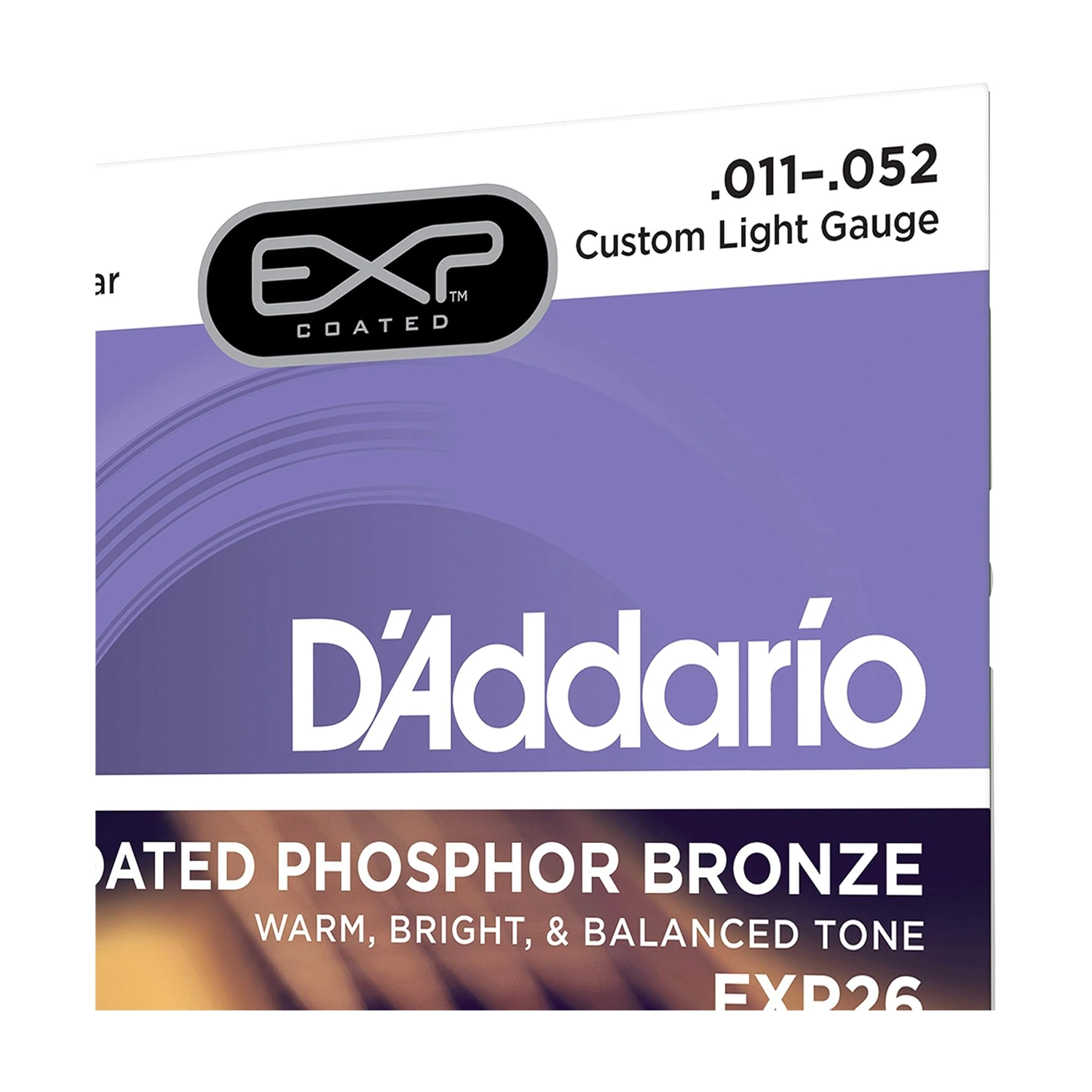 D'Addario Custom Light Gauge (.011-.052) Coated Phosphor Bronze Acoustic Guitar Strings