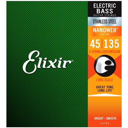 Elixir Strings 14782 .045-.135 Nanoweb Light/Medium Gauge Electric Bass Strings - Long Scale 5-String