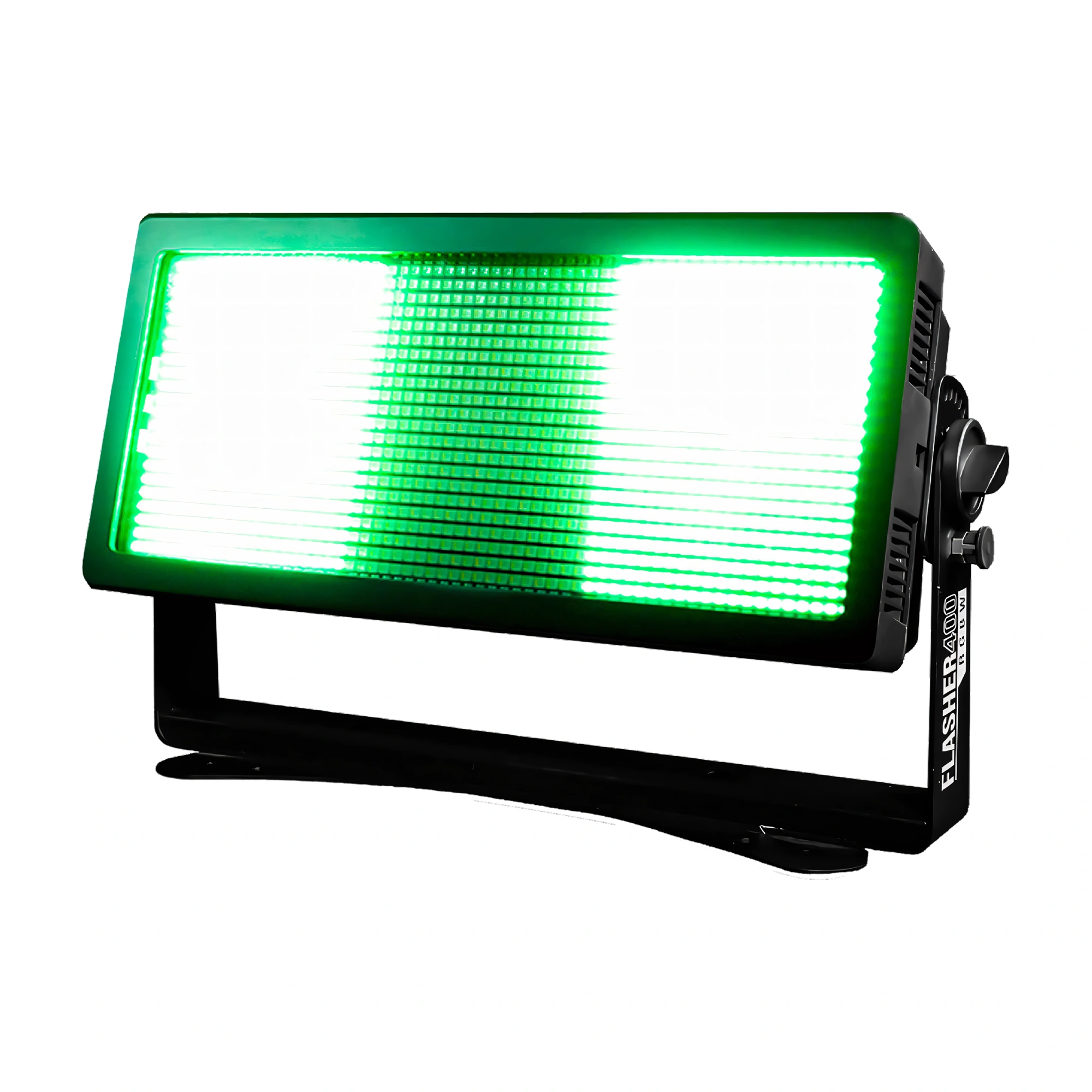 Lite Tek Flasher 400 RGBW LED Strobe front side angle view, green light