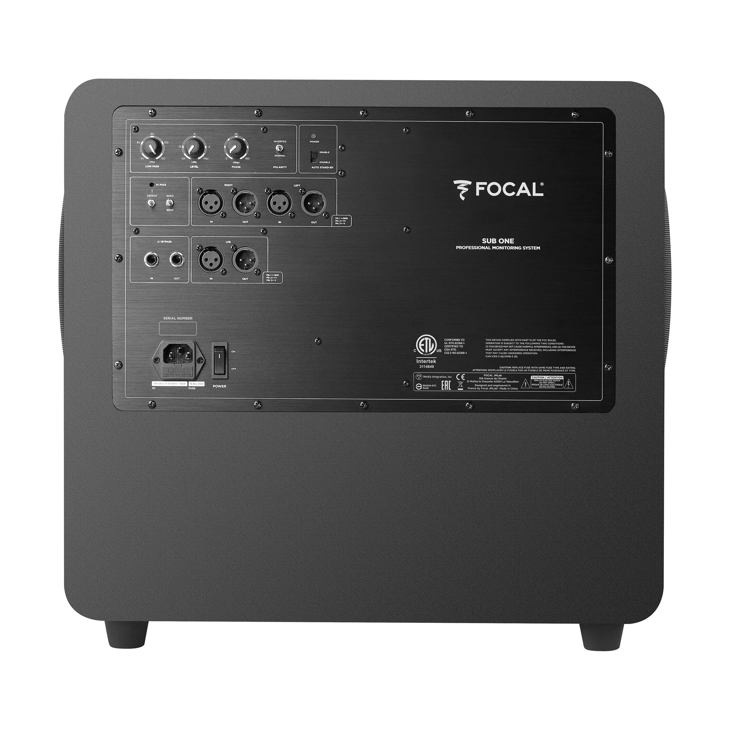 Back view of Focal Sub One 8" Powered Studio Subwoofer