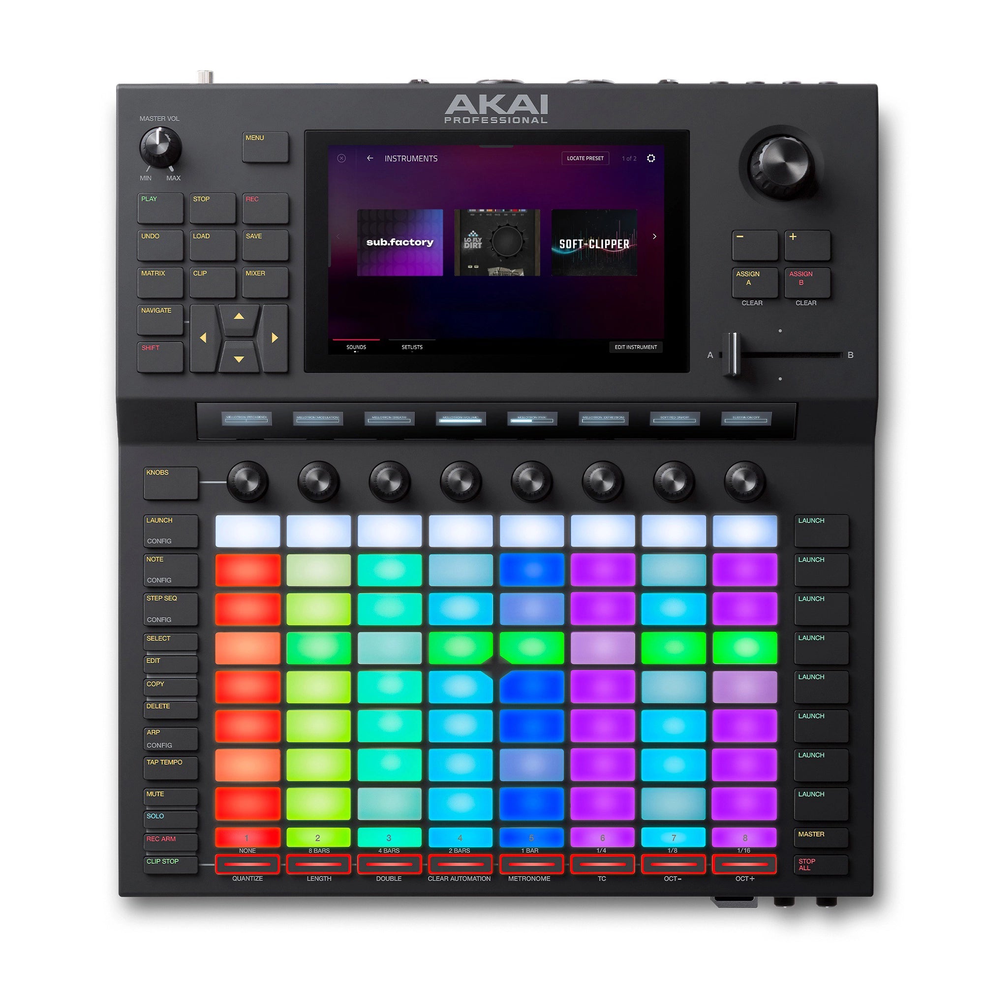 Akai professional music production controller with colorful LED lights on a white background