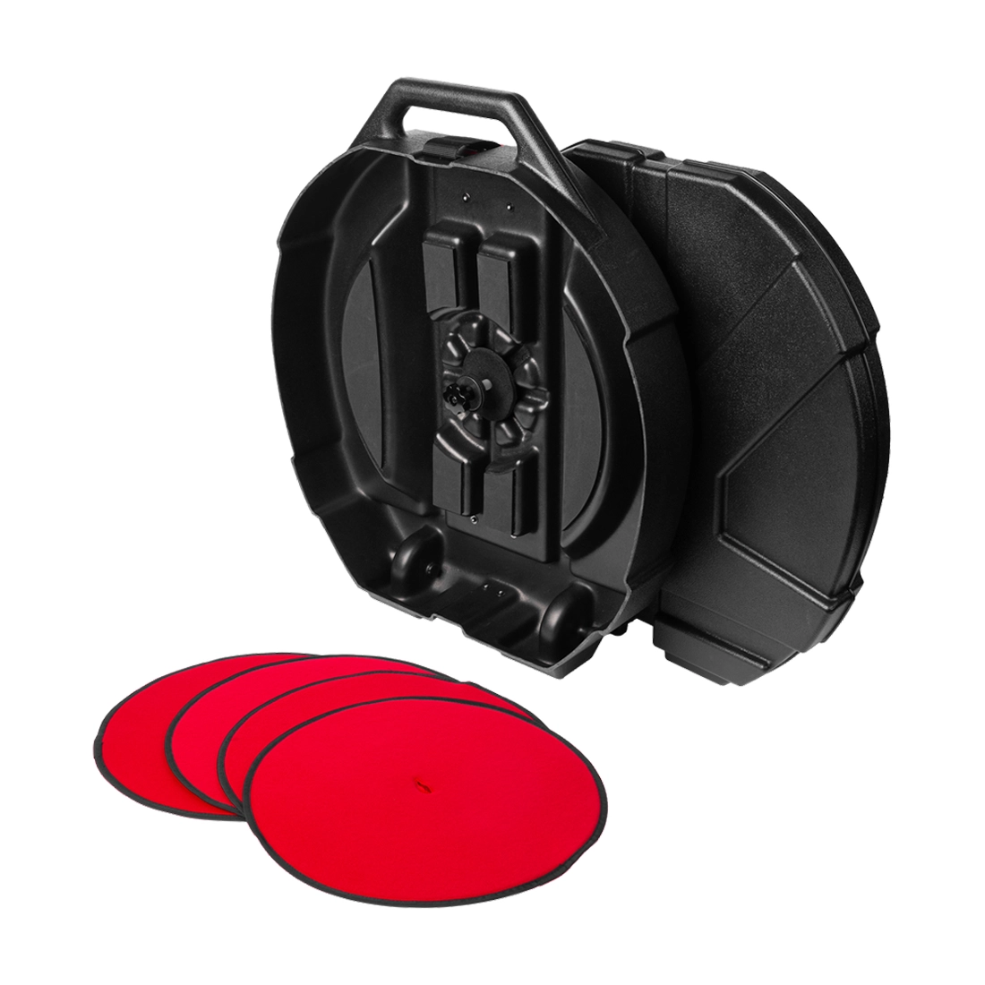 Gator Grooves 22" Hardshell Cymbal Case With Wheels - Black front angle view, open case and dividers
