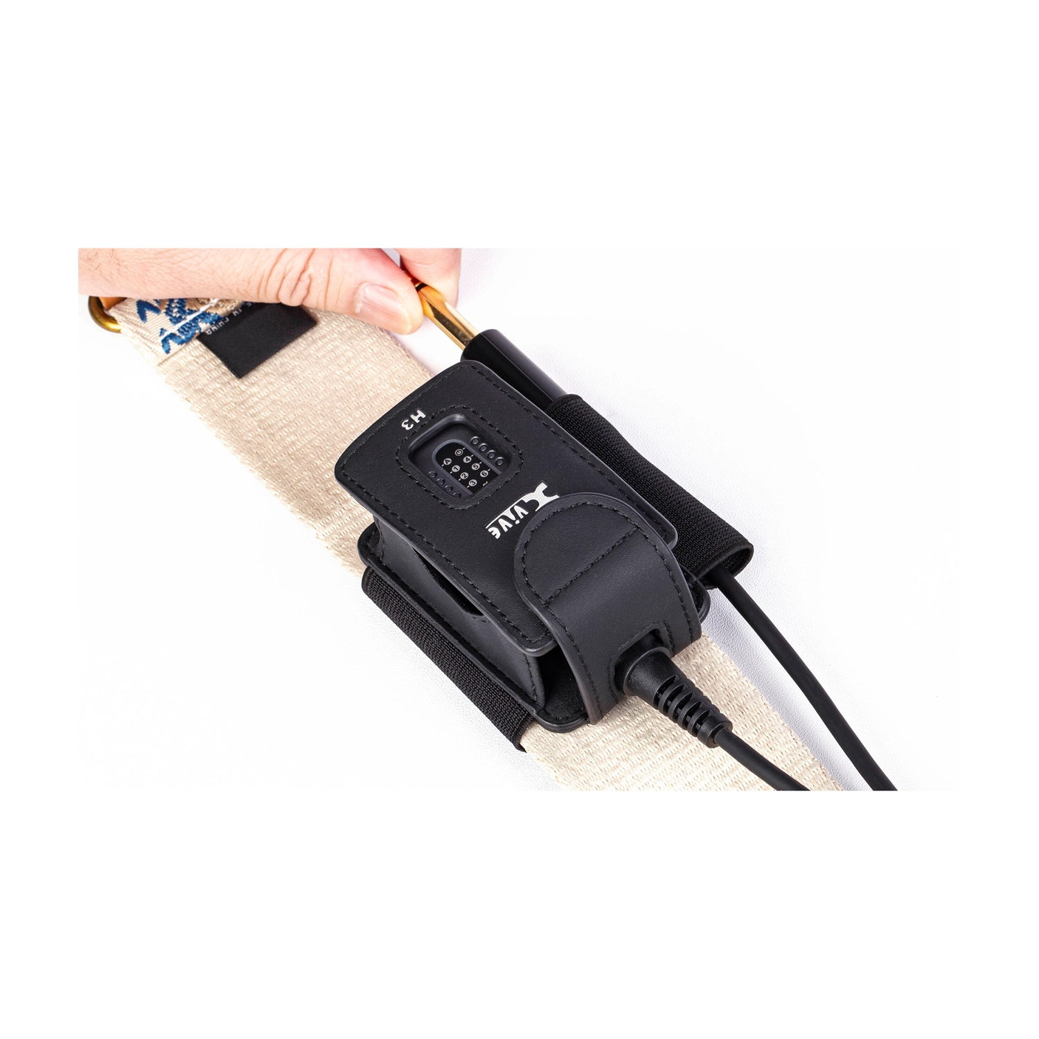 Xvive H3 Transmitter Holder For Xvive A58 And P58 on guitar strap