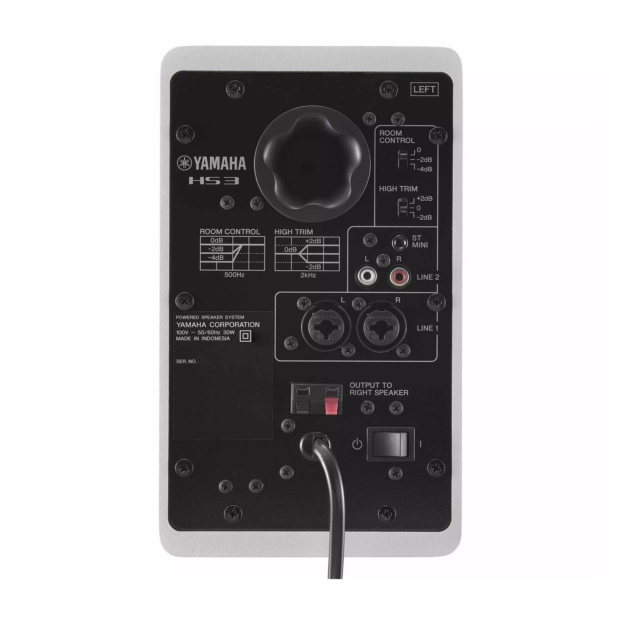 Front view of Yamaha HS3 3.5-Inch Powered Studio Monitor - White back panel