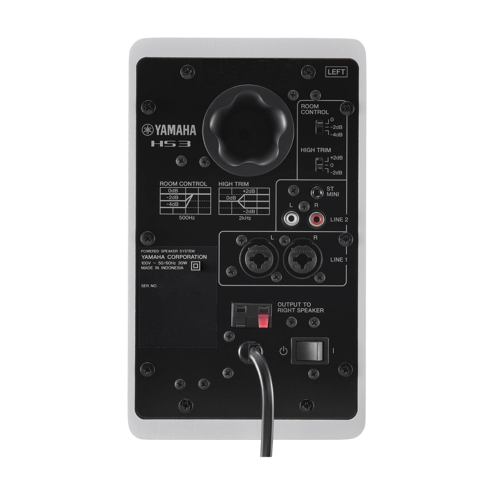 Back view of Yamaha HS3 3.5-Inch Powered Studio Monitor - White