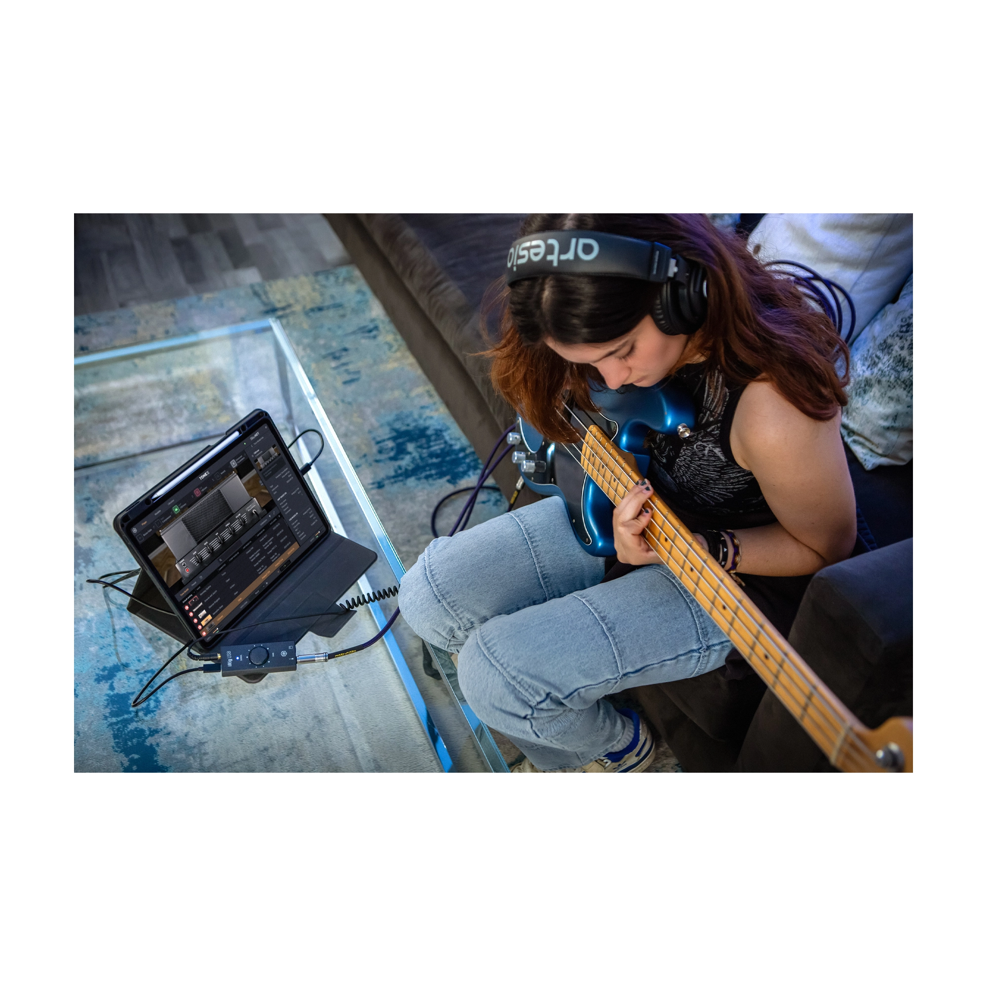 Ik Multimedia IRIG USB Guitar Interface lifestyle with Electric Bass player