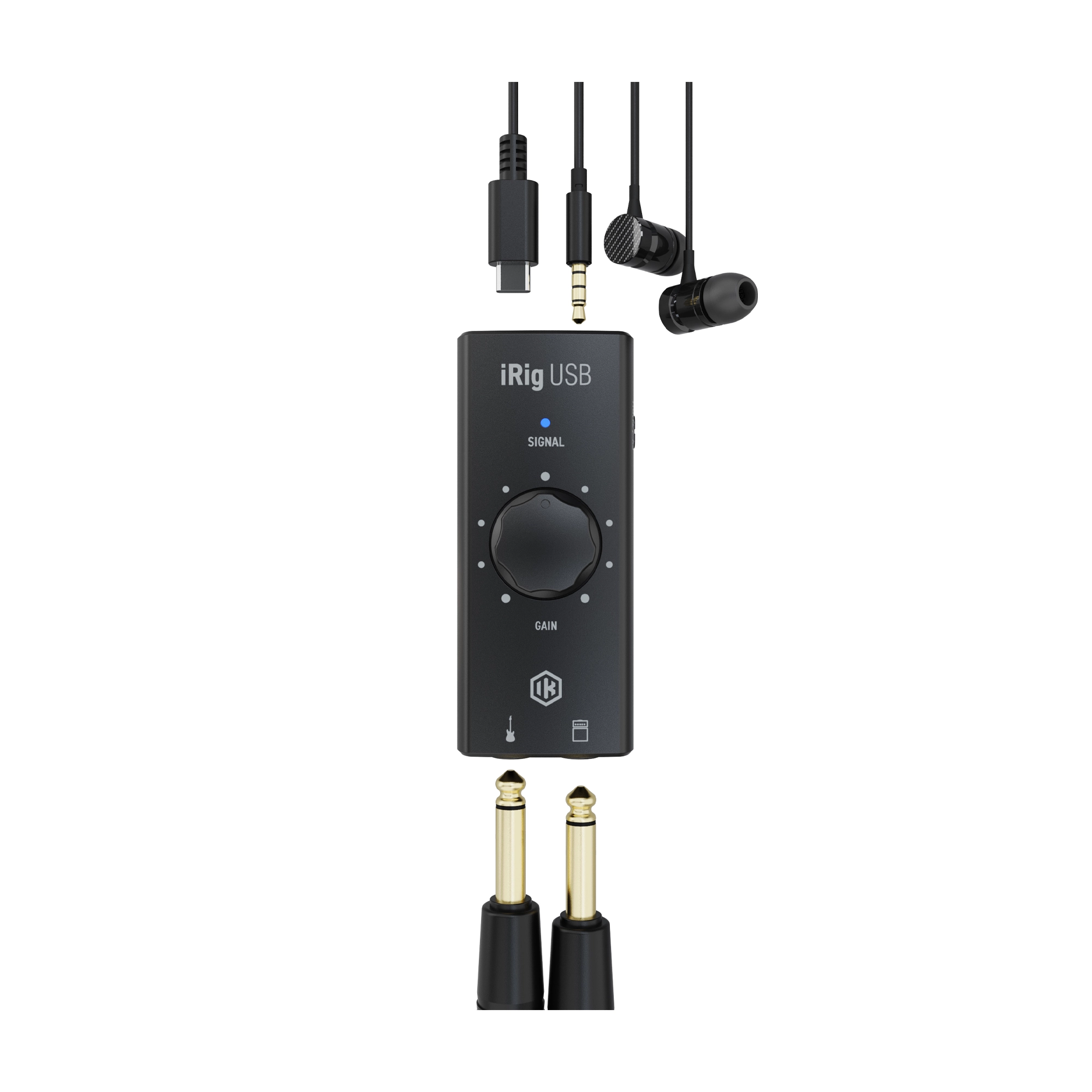 Ik Multimedia IRIG USB Guitar Interface front view, rig example