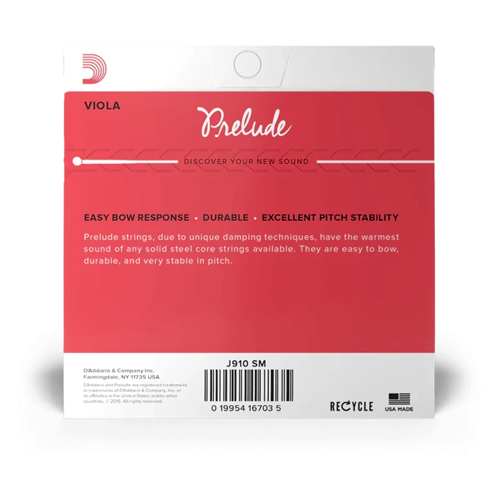 Back view of D'Addario J910SM Prelude Viola String Set