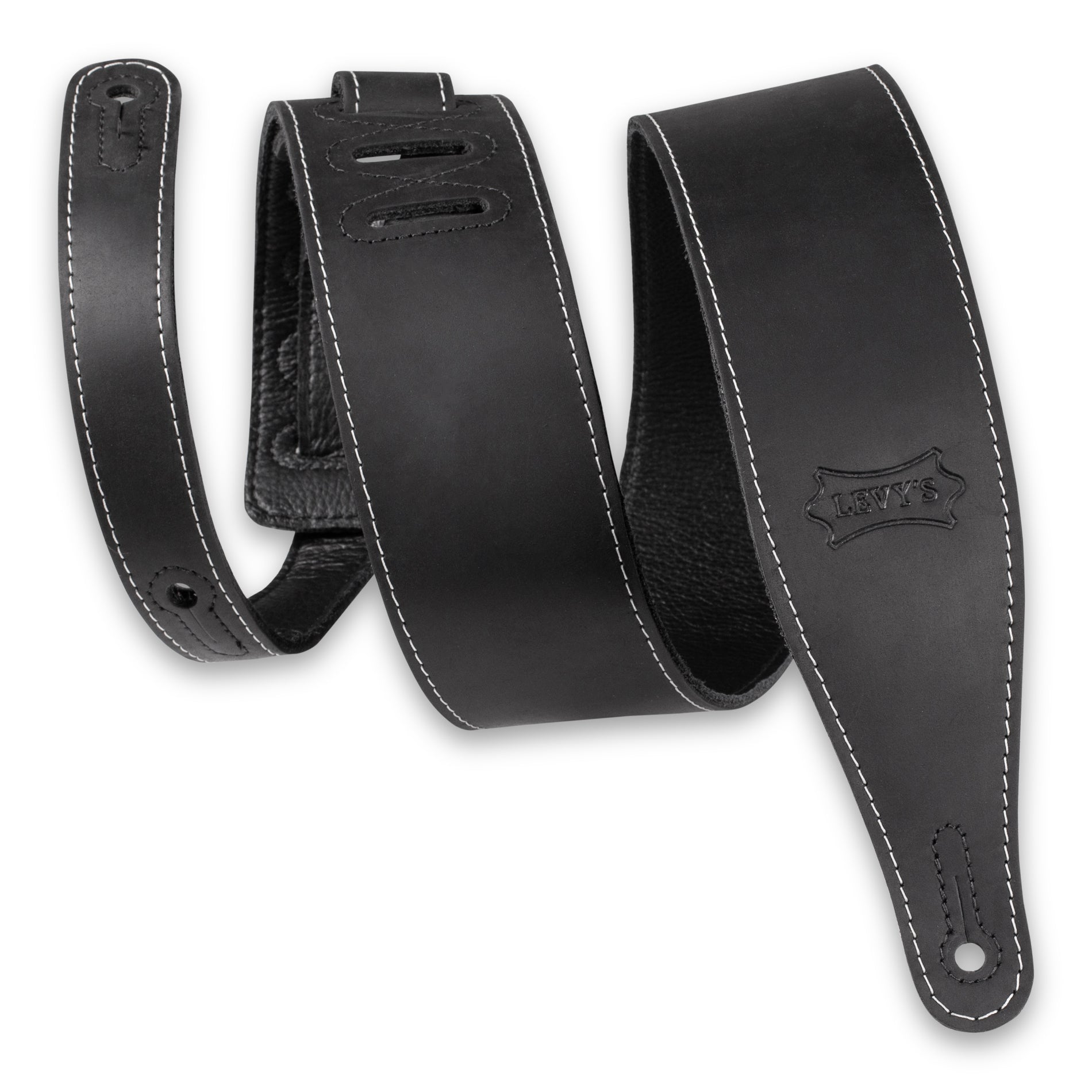 Levy's 2.5" Wide Butter Leather Guitar Strap - Black