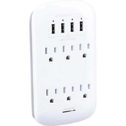 Monster 6 Outlet Cable Wall Tap Surge Protector - White