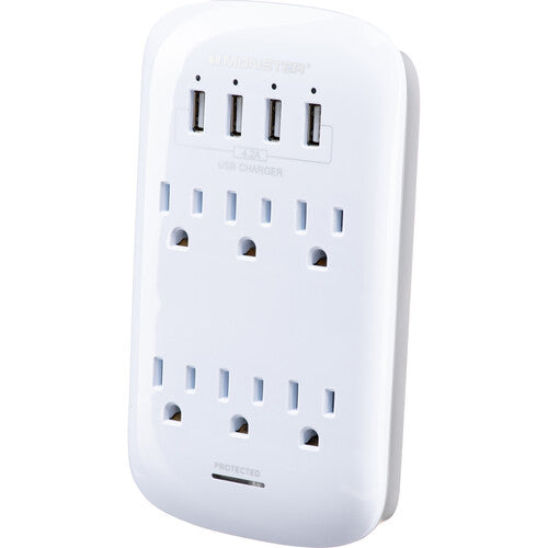 Monster 6 Outlet Cable Wall Tap Surge Protector - White