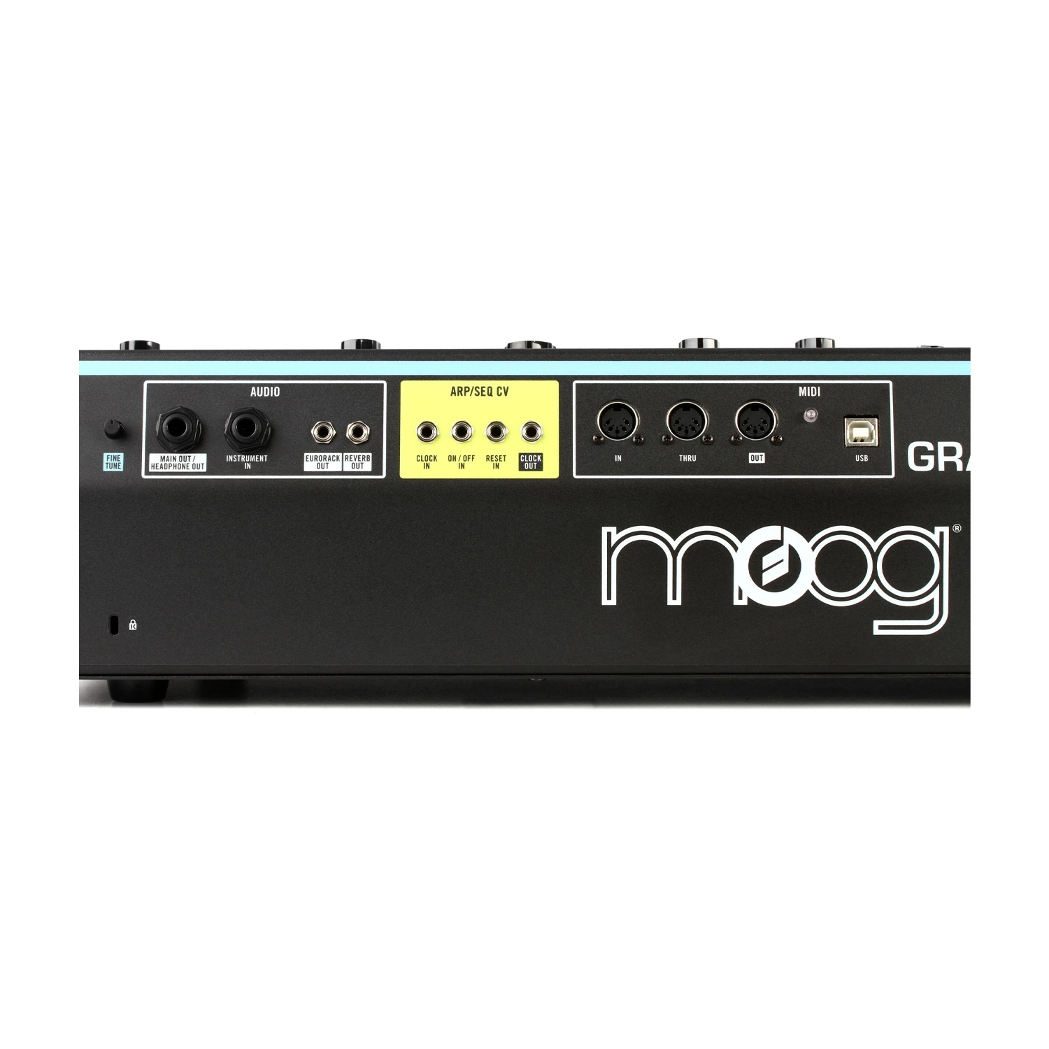 Moog Grandmother Semi-Modular Analog 32-Key Synthesizer back panel view close up