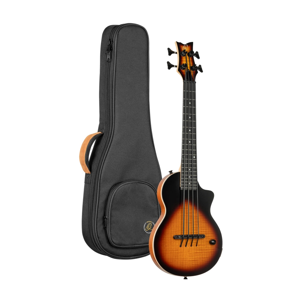 Ortega Solid Body Ukebass Mahogany & Flamed Maple Rechargeable Pu - Tobacco Sunburst