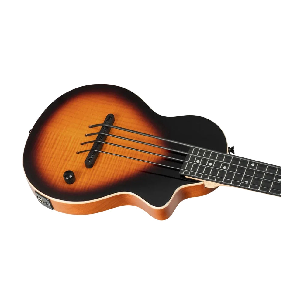 Ortega Solid Body Ukebass Mahogany & Flamed Maple Rechargeable Pu - Tobacco Sunburst