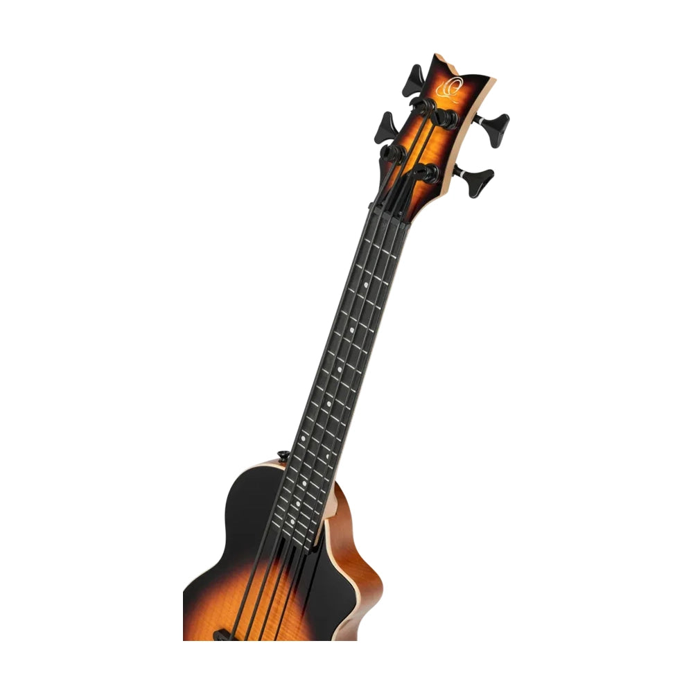 Ortega Solid Body Ukebass Mahogany & Flamed Maple Rechargeable Pu - Tobacco Sunburst
