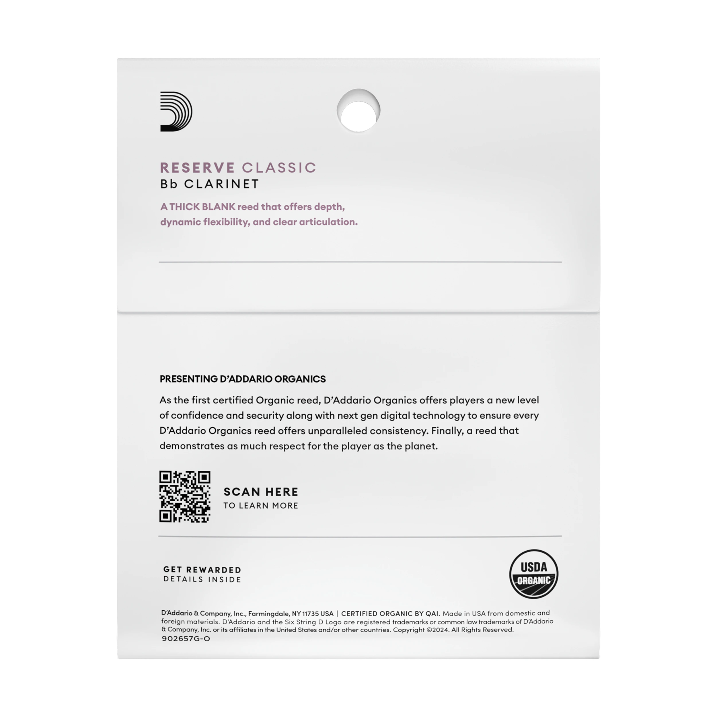 D'addario Organic Reserve Classic Cañas Para Clarinete Si bemol, Paquete De 3 - Dureza 2.0