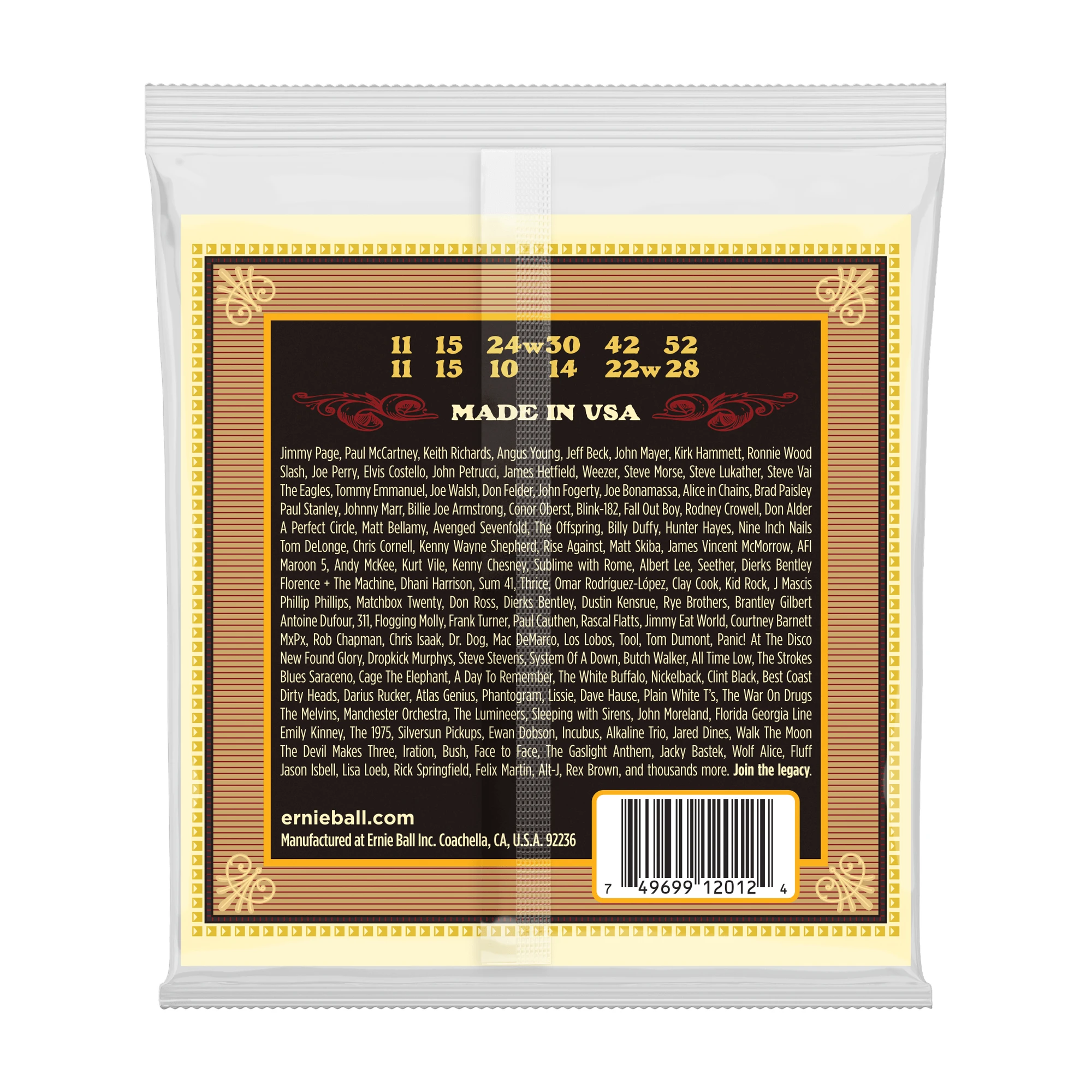 Ernie Ball Cuerdas de Guitarra Acústica Earthwood 80/20 Bronze 2012 - .011-.052 Medianas de 12 Cuerdas