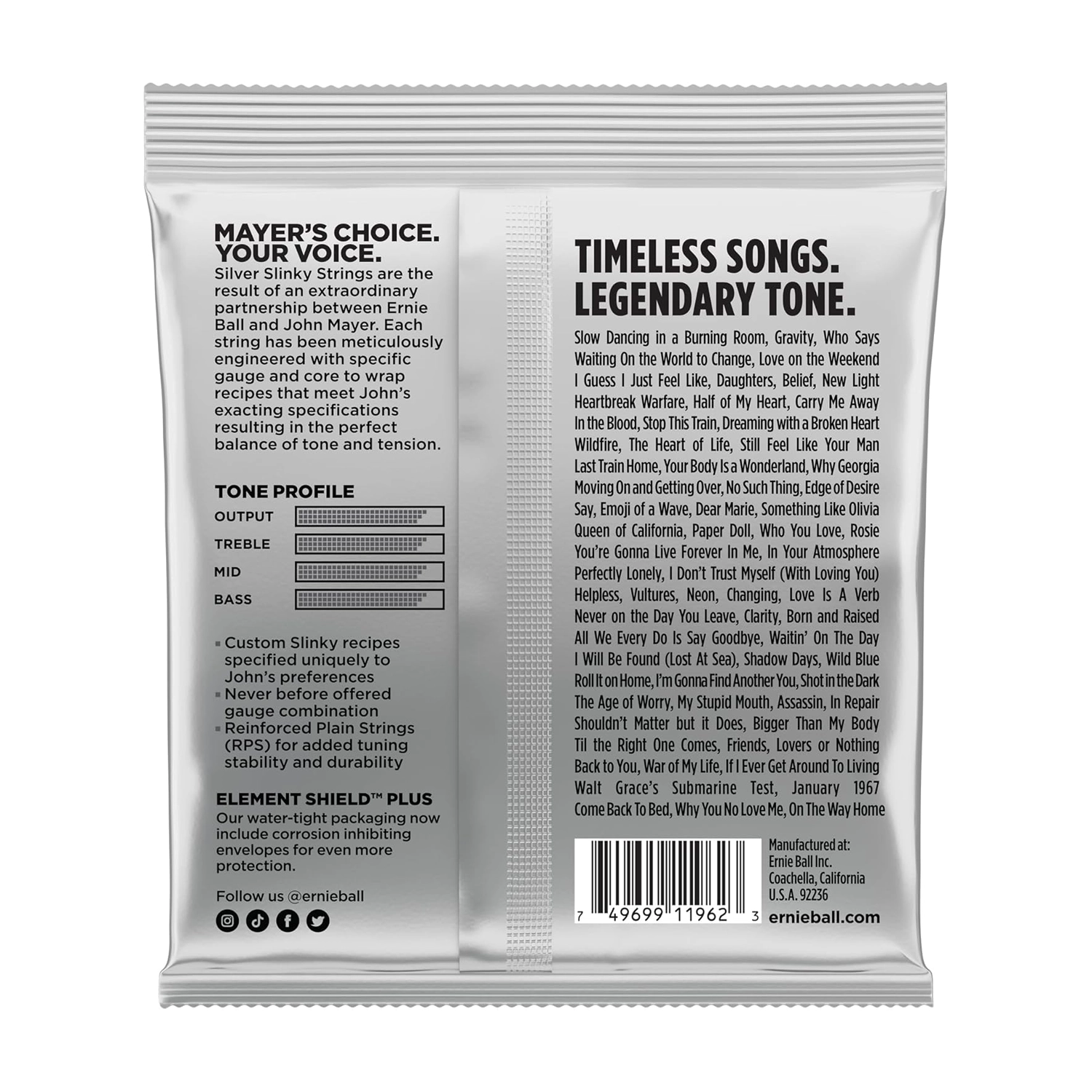Ernie Ball P02218 John Mayer Silver 10.5-47 Gauge Slinky Nickel Wound Electric Guitar Strings