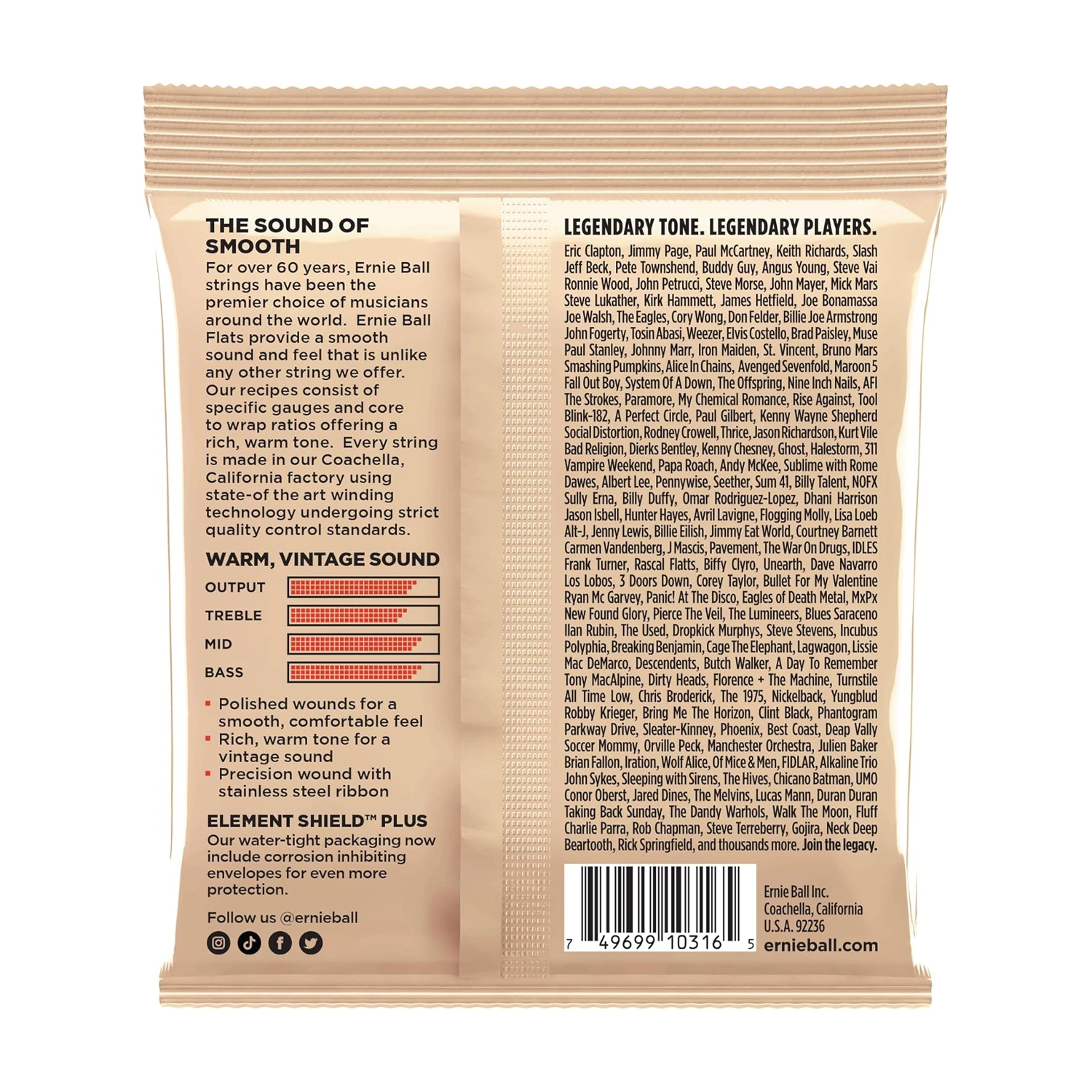 Ernie Ball Eb2580 .011-.050 Light Flatwound Electric Guitar Strings