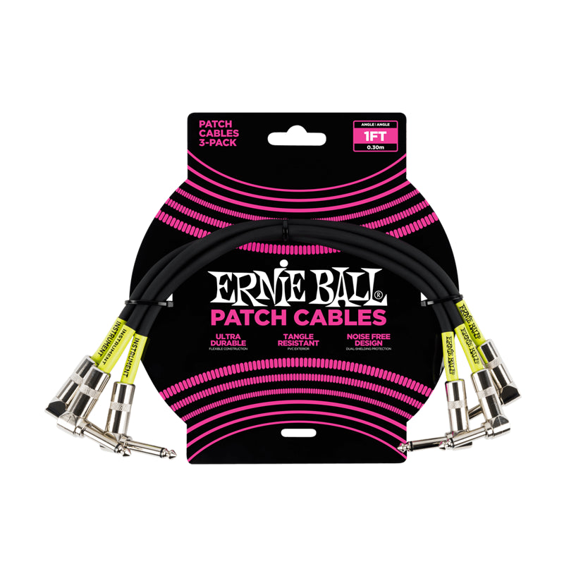 Ernie ball p06075 1 ft. Black right angled patch cable 3 pack
