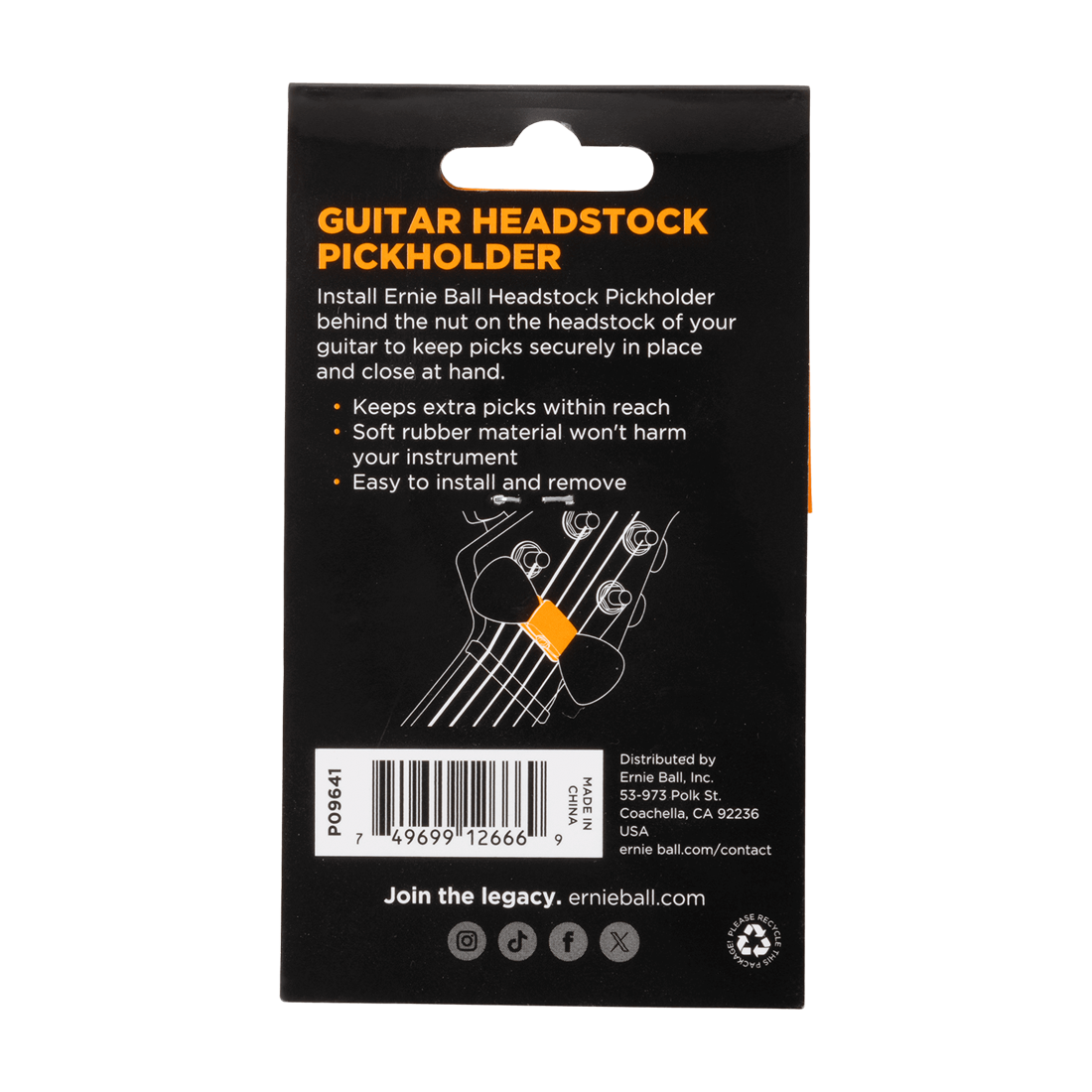 Ernie Ball Pickholder Guitar Headstock