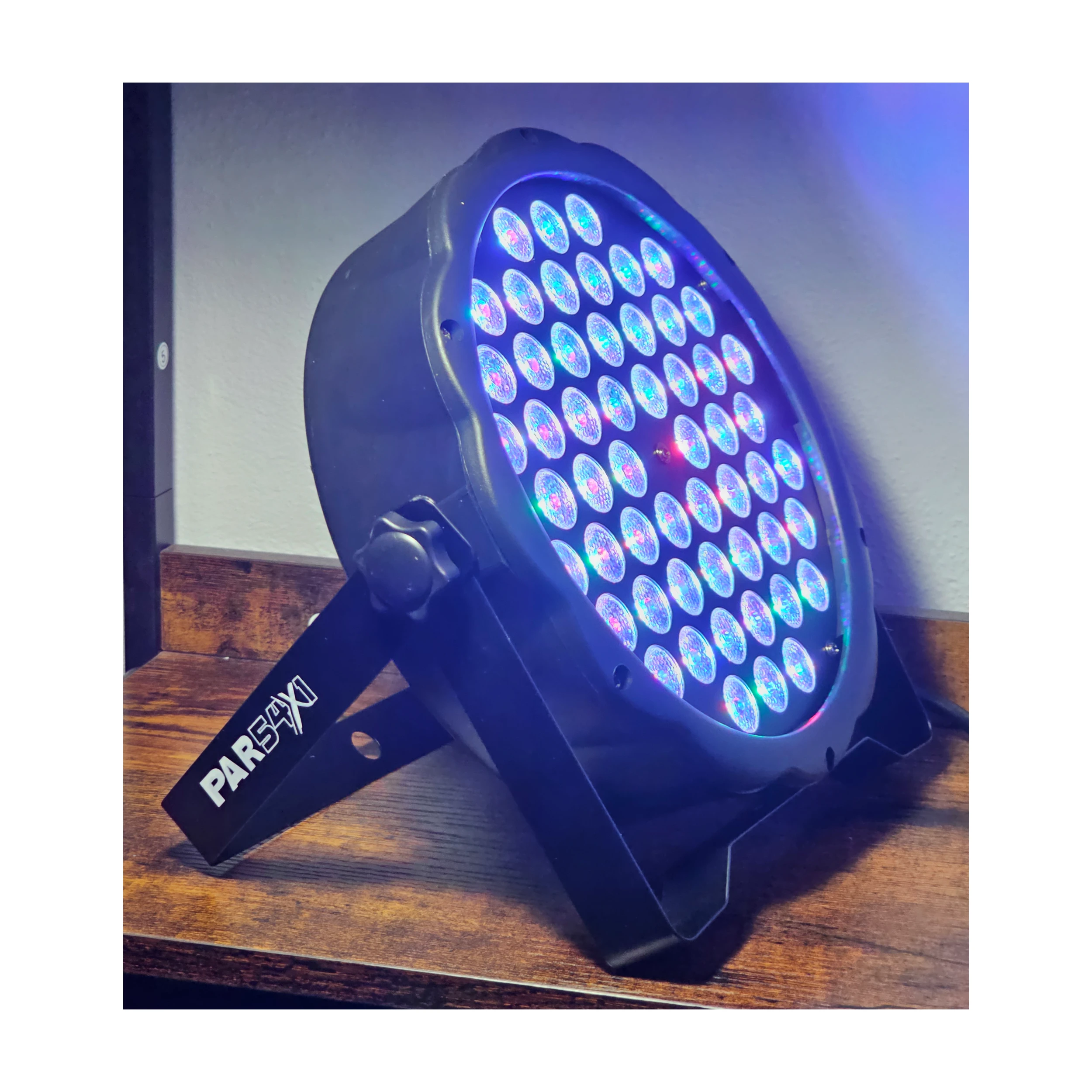 Lite Tek Led Lights PAR-54X1RGB front side angle view prisma light