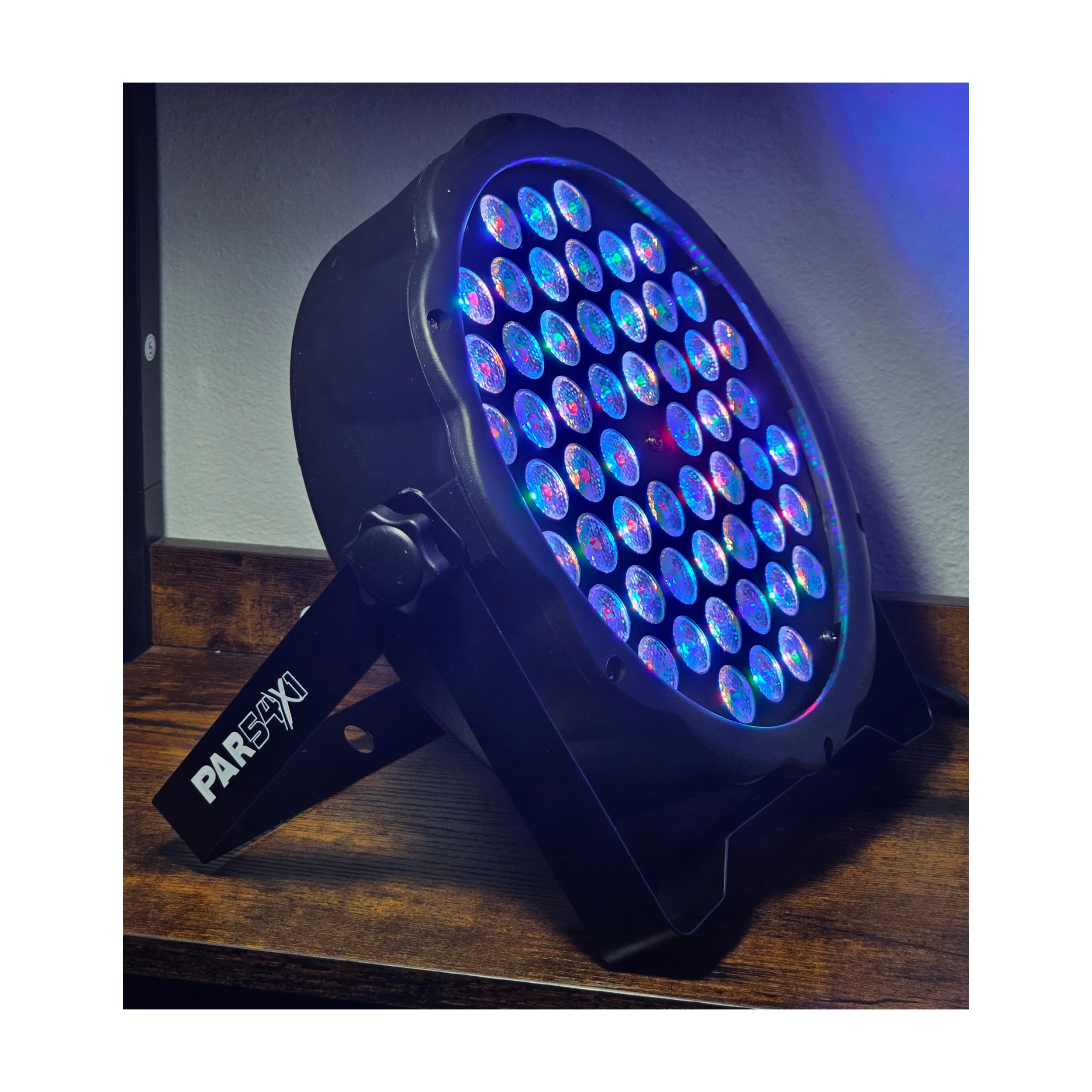 Lite Tek Led Lights PAR-54X1RGB front side angle view prisma light