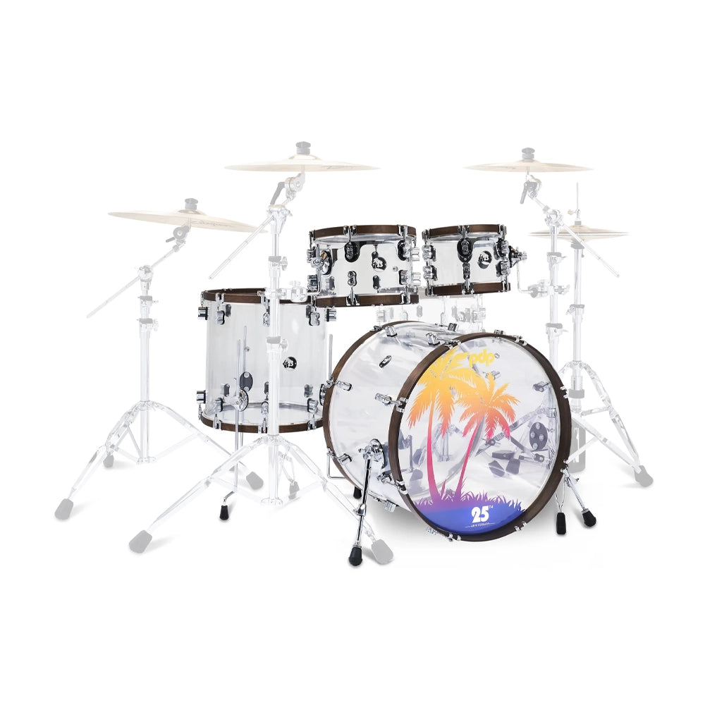 PDP 25th-Anniversary 4-piece Shell Pack - Clear Acrylic with Walnut-Stained Hoops