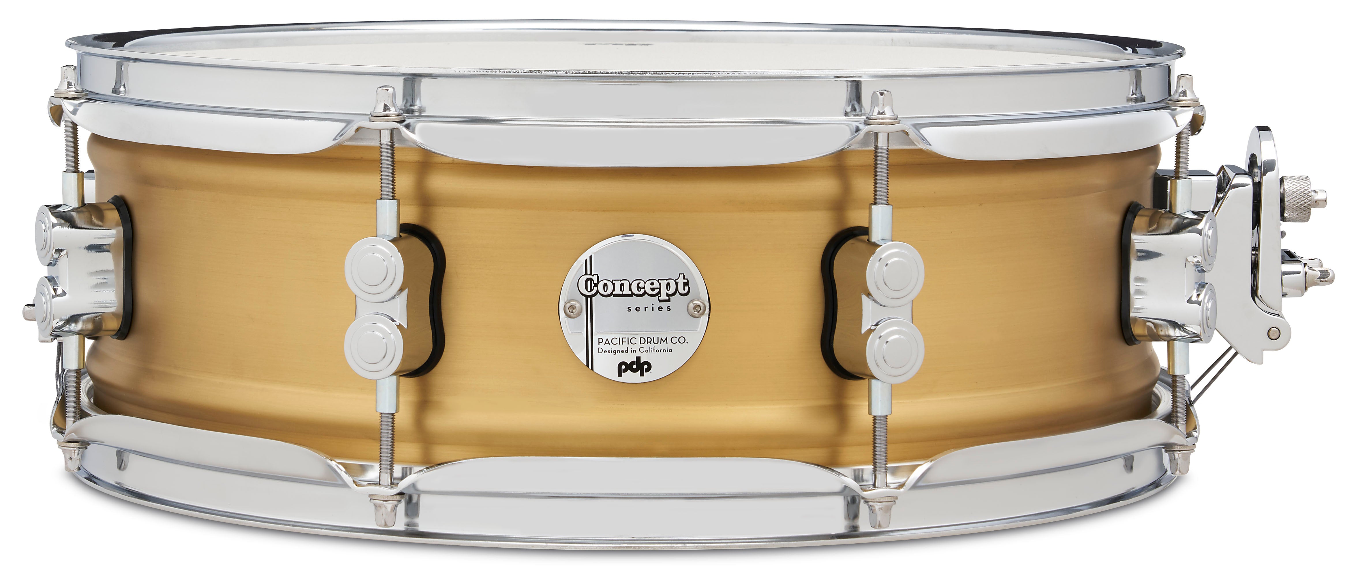 PDP Concept Series Snare Drum 5" x 14" Aluminum Snare Drum - Natural Satin Brushed Brass w/ Chrome Hardware
