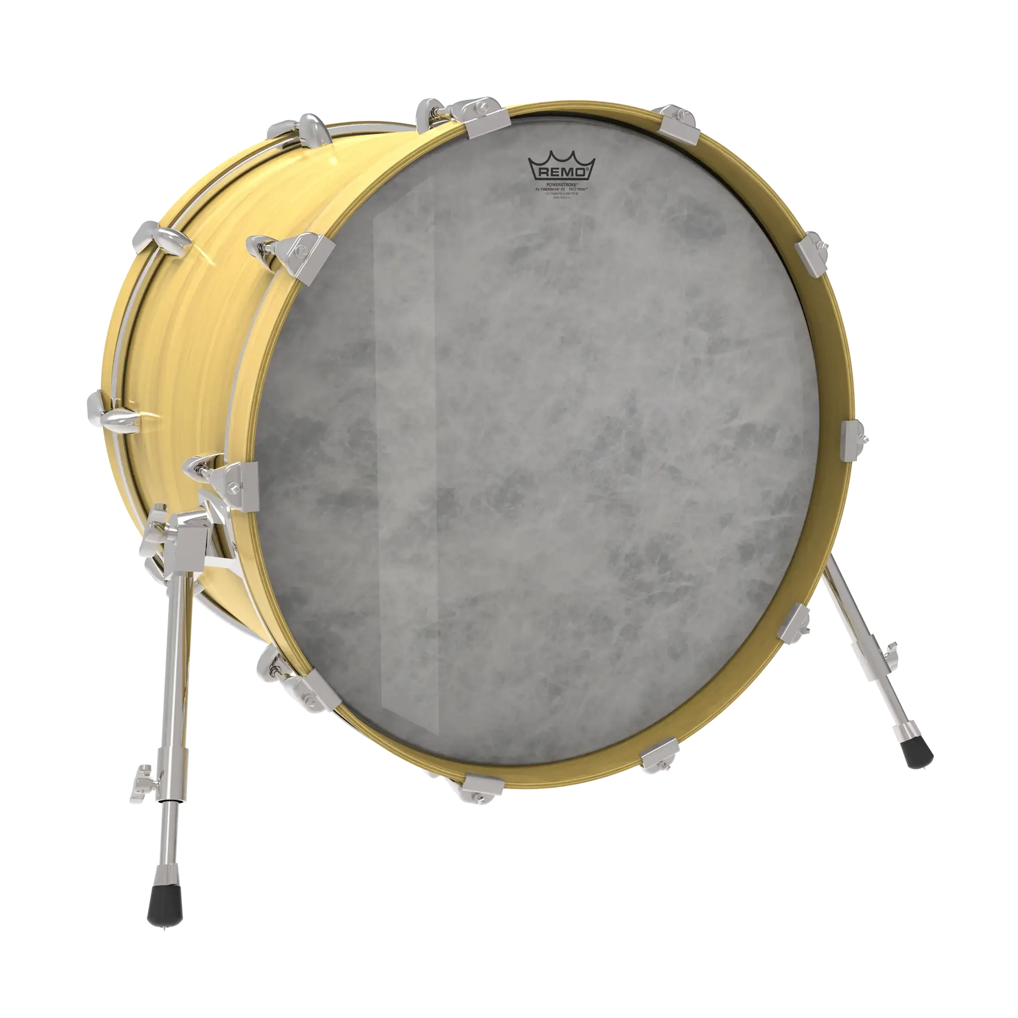 View of Remo 22"  Powerstroke 3 Felt Tone Fiberskyn in a Bass Drum