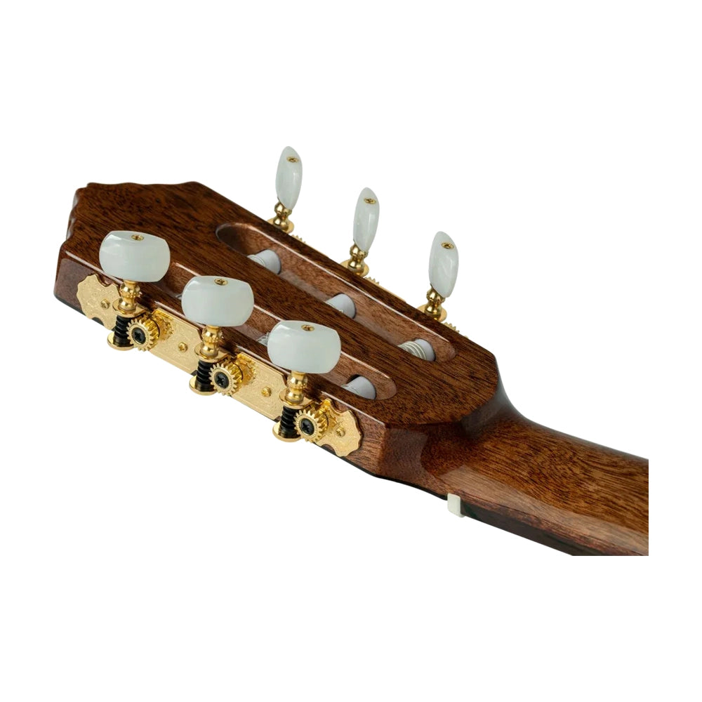 Ortega Performer Series Solid Top Acoustic-Electric Nylon Classical Guitar  back angle view headstock tuning machines