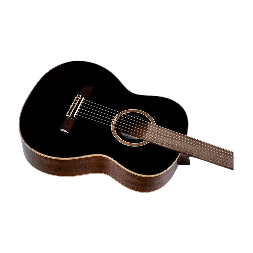 Ortega Performer Series Electric Nylon Guitar Black front angle view body