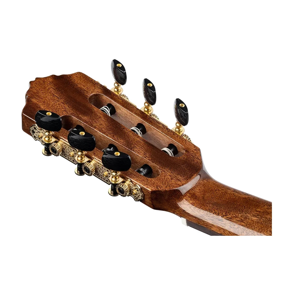 Ortega Performer Series Electric Nylon Guitar Black back panel headstock tuning machines