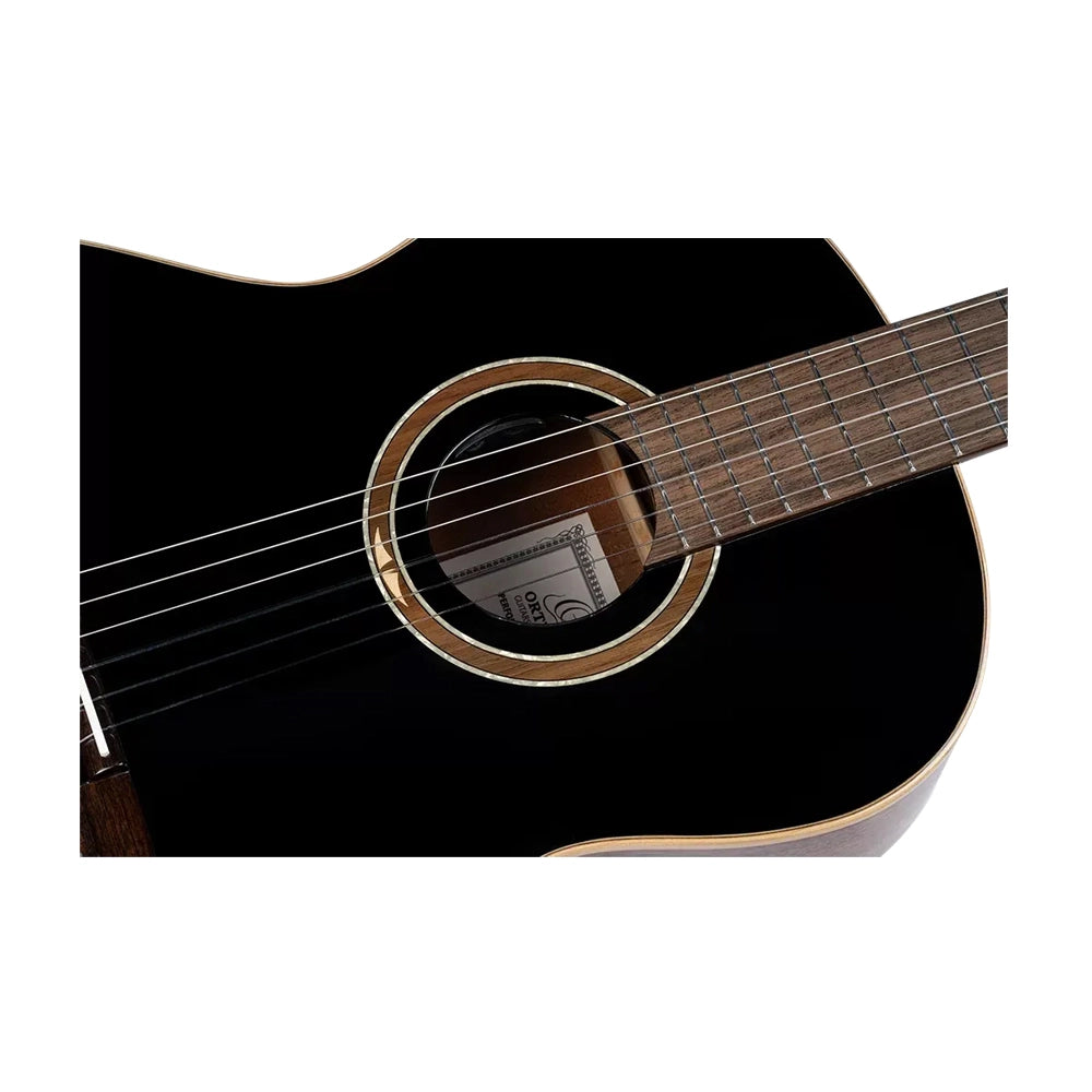 Ortega Performer Series Electric Nylon Guitar Black body close up