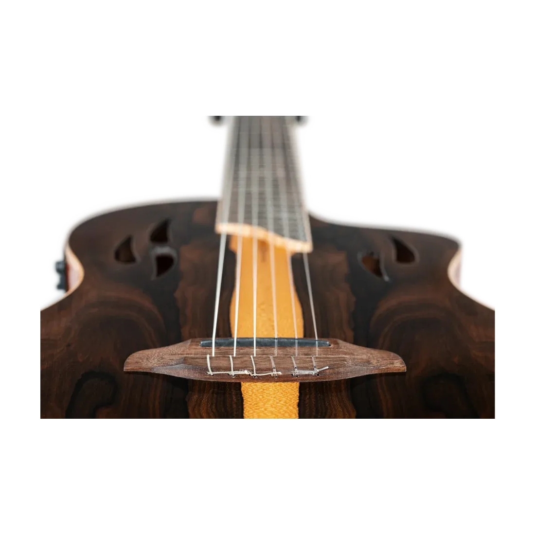 Ortega Tourplayer Series Full Size Guitar - Ziricote Gloss bridge close up