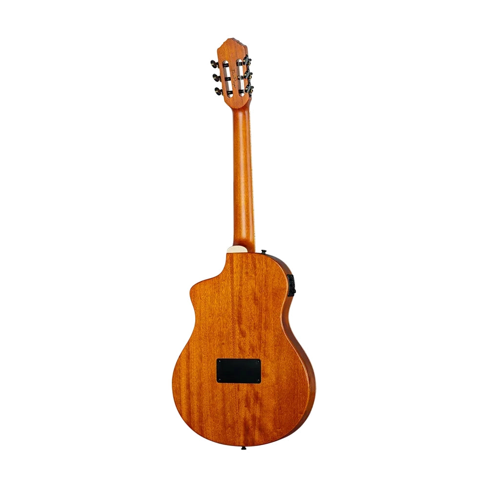 Ortega Tourplayer Series Thinline Crossover Electric Nylon Guitar W/ Bag - Flamed Maple Gloss Blue