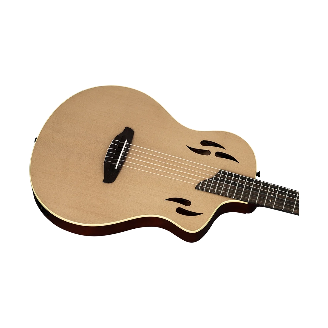 Ortega Guitars Tourplayer Electric Nylon String Guitar - Natural front angle view body close up