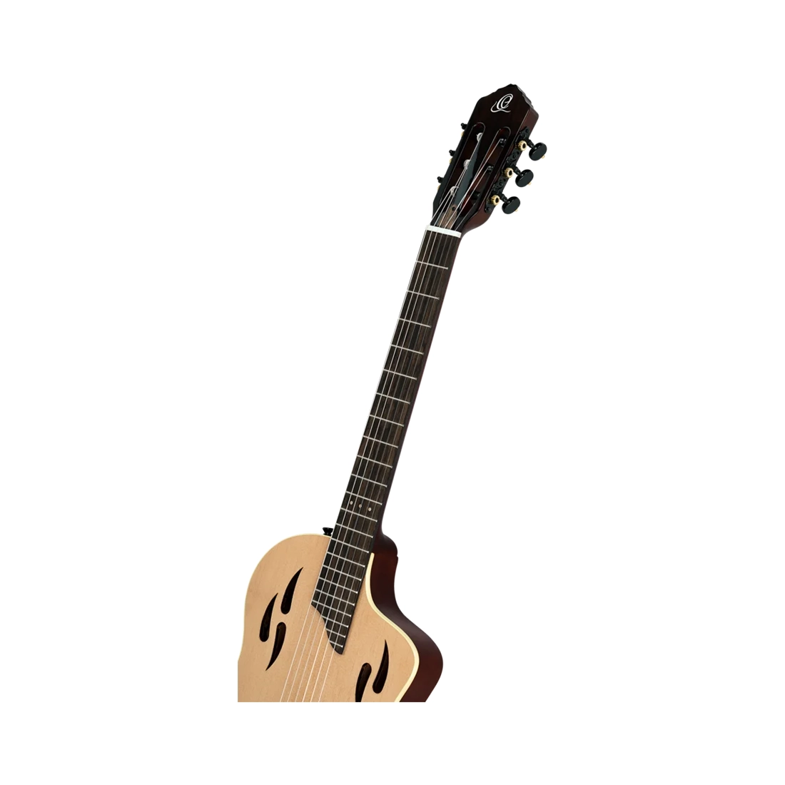 Ortega Guitars Tourplayer Electric Nylon String Guitar - Natural front angle view Fret Board close up