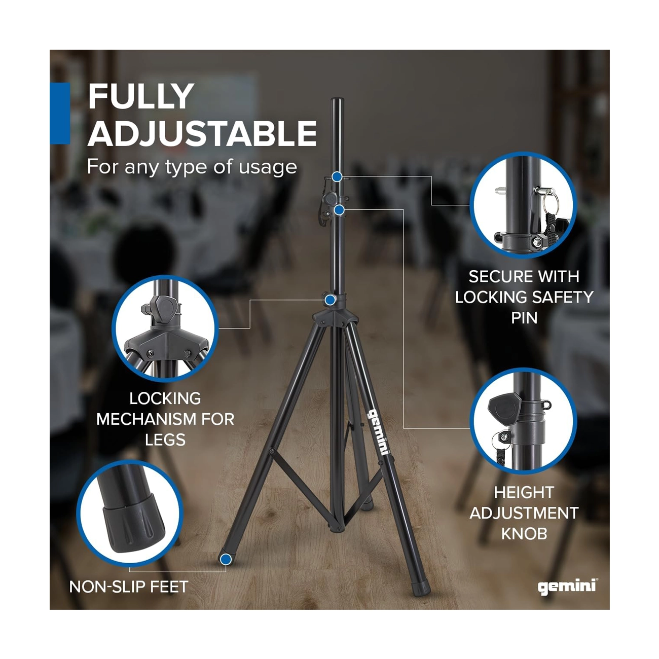 Gemini: 74" Tripod Speaker Stand