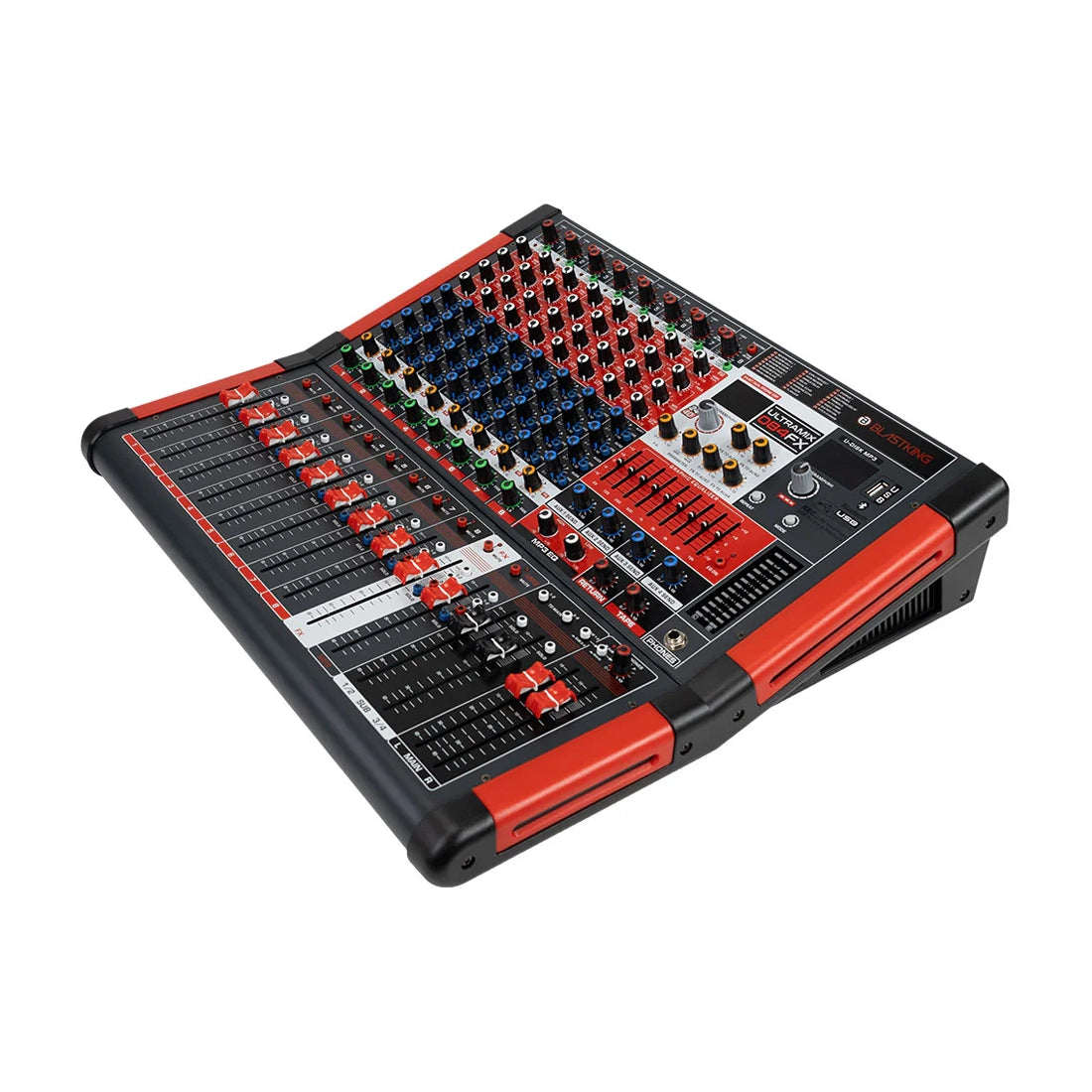 Blastking 8 Channel Professional Mixing Console with 4 Aux and DSP front side angle