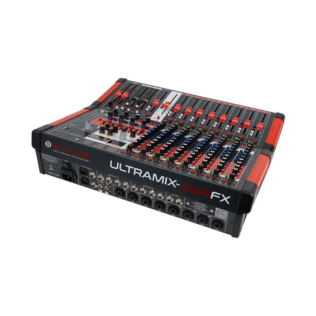 Blastking 8 Channel Professional Mixing Console with 4 Aux and DSP back side angle