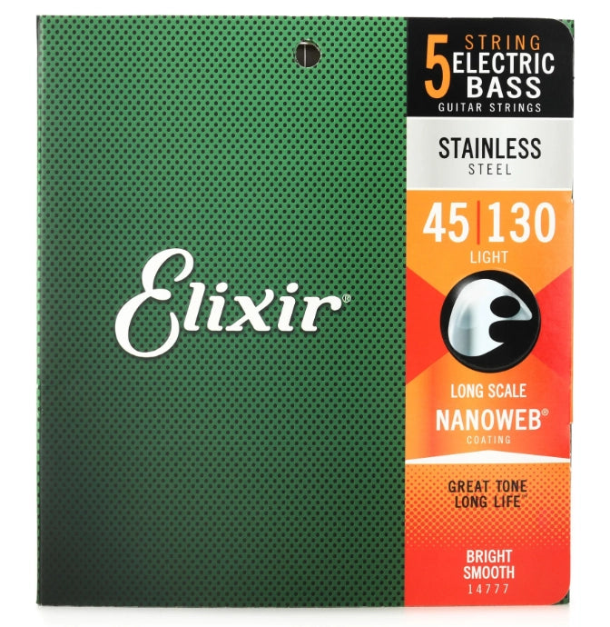 Elixir Strings 14777 .045-.130 Nanoweb Light Gauge Electric Bass Strings - Long Scale 5-String