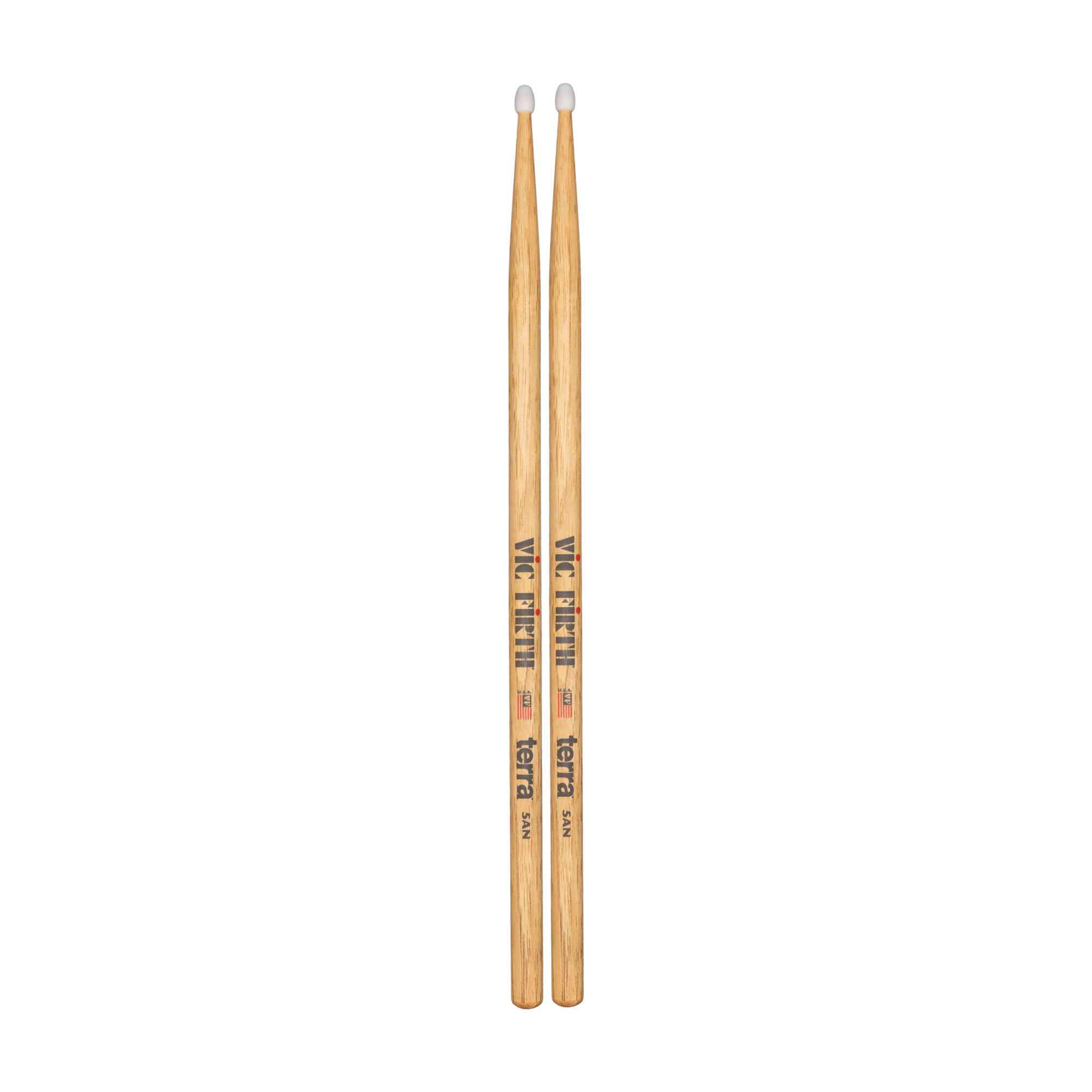 Front view of Vic Firth American Classic VF5AT Terra Series Wood Tip Drumsticks