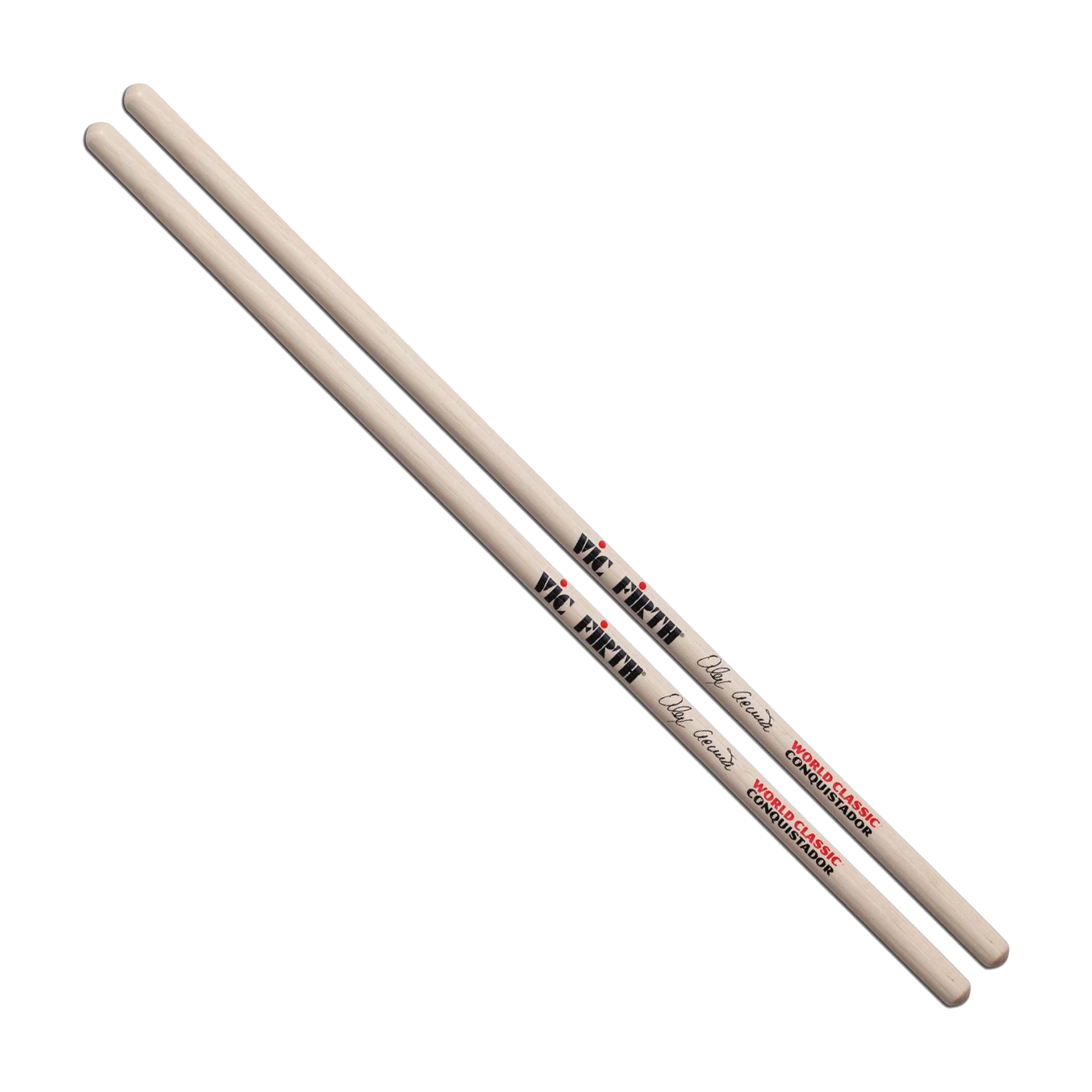 Front view of Vic Firth VFSAAC Alex Acuna Conquistador Timbale Sticks Clear