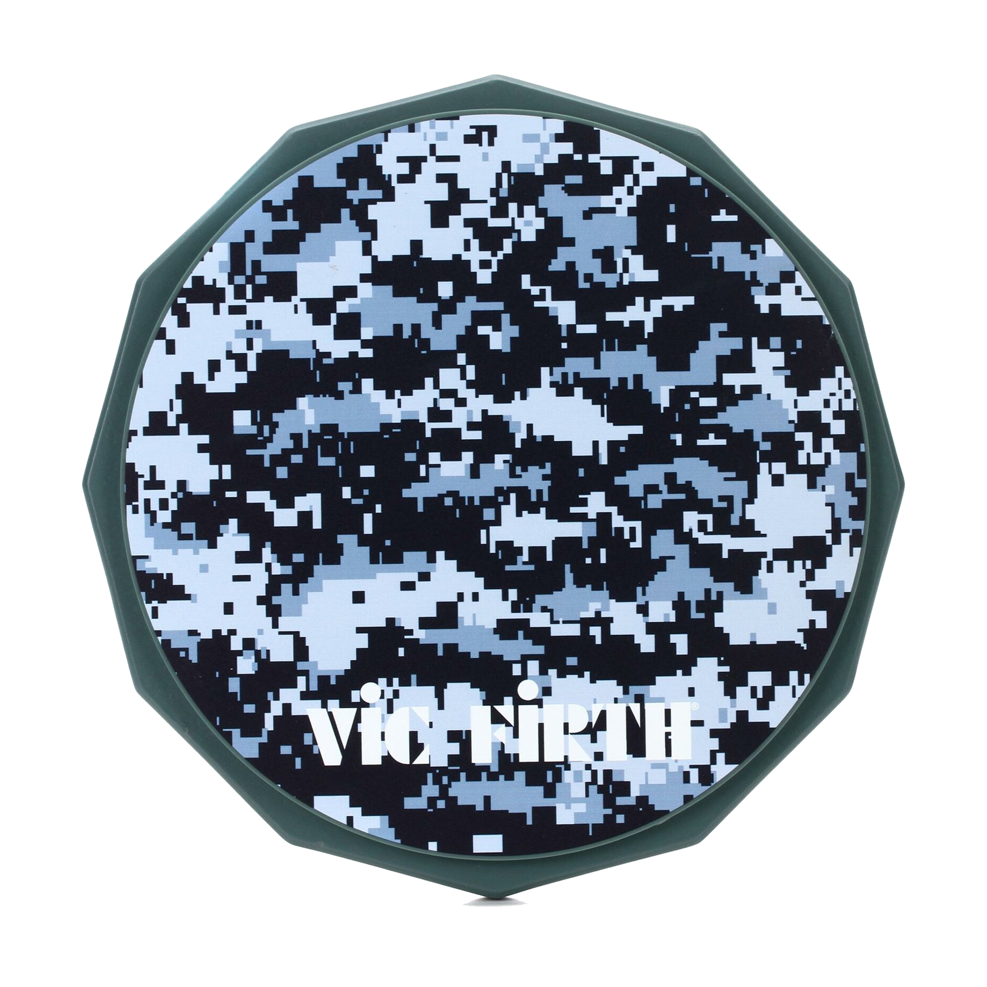 Front view of Vic Firth VXPPDC06" Single Sided Practice Pad - Digital Camo