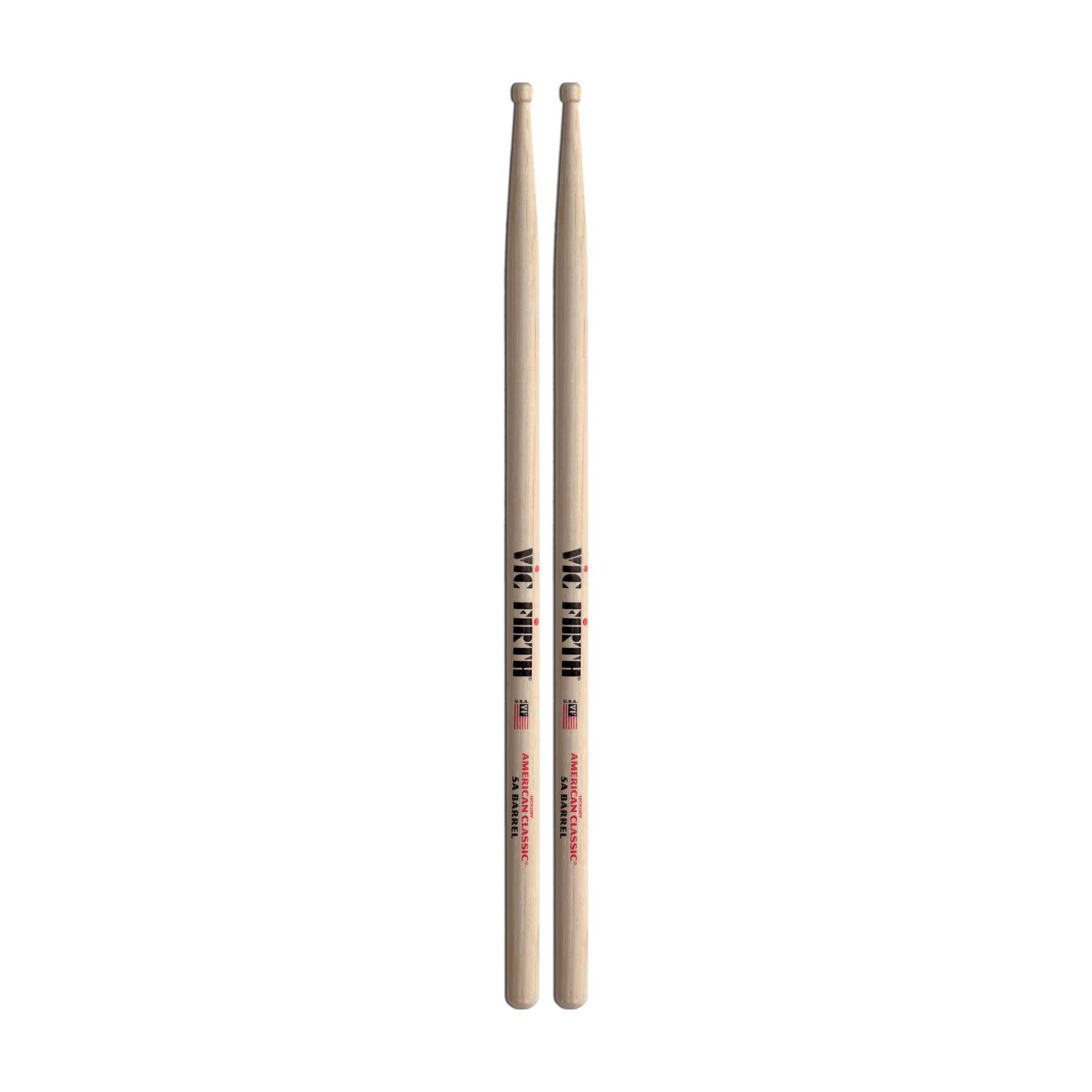 Front view of Vic Firth VF5ABRL American Classic 5A Barrel Tip Drumsticks