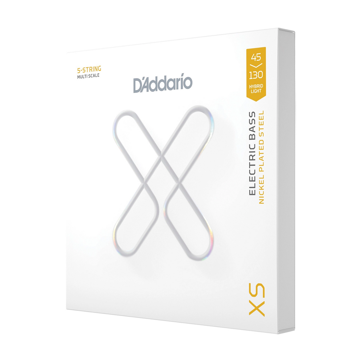 D'Addario XS Nickel 6-String Hybrid Light Electric Bass Guitar Strings front side angle view