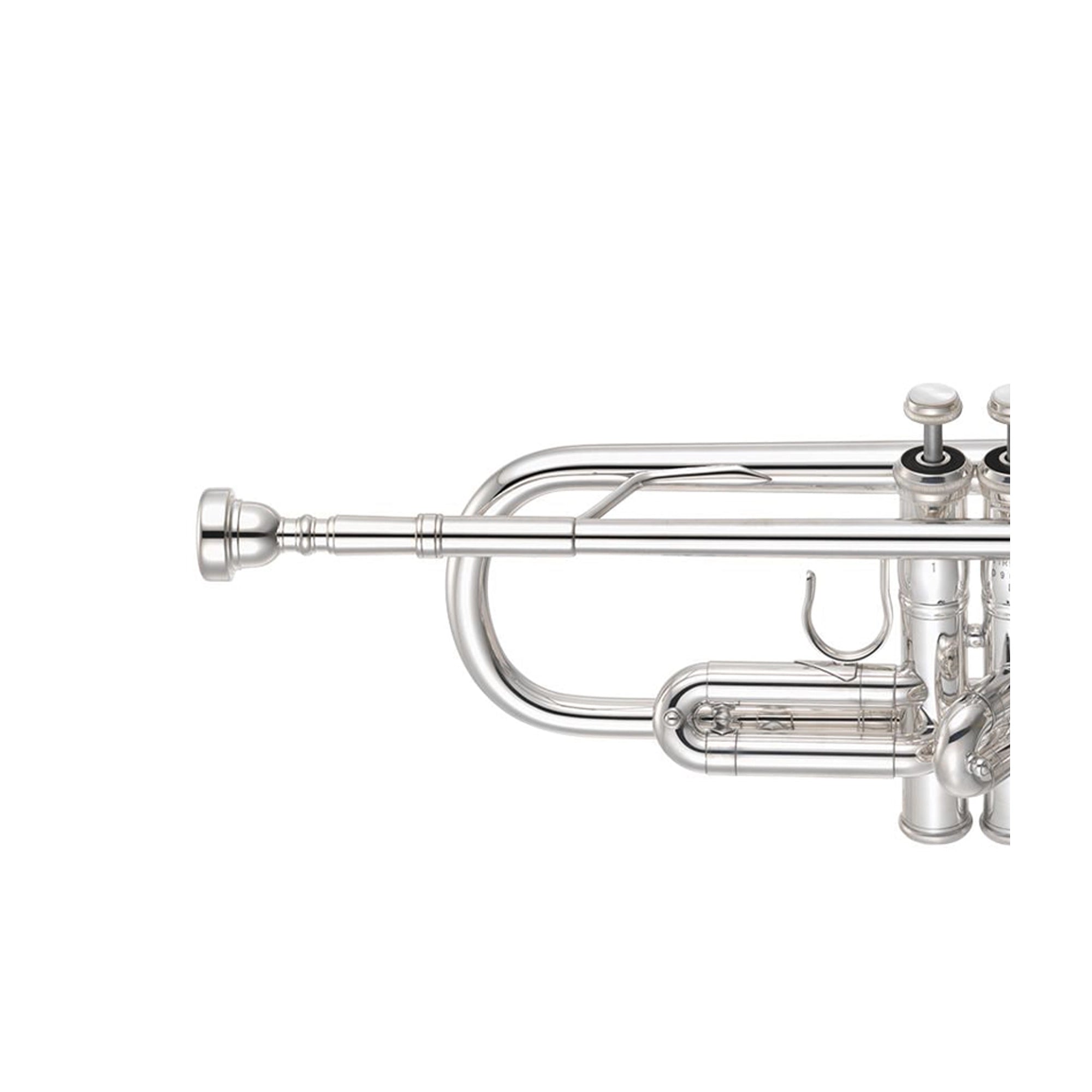 Yamaha YTR-9335CHS-BR silver plated finish close up view of the trumpet